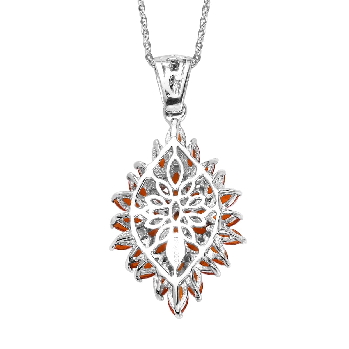 Mexican Fire Opal Floral Spray Pendant Necklace 20 Inches in Platinum Over Sterling Silver 1.85 ctw image number 4