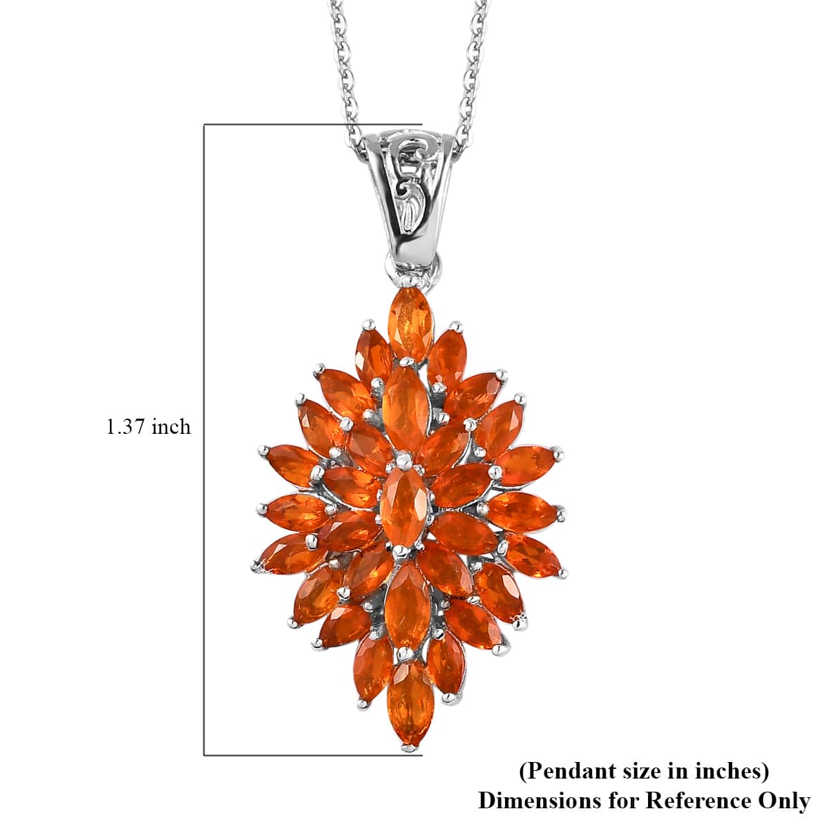 Mexican Fire Opal Floral Spray Pendant Necklace 20 Inches in Platinum Over Sterling Silver 1.85 ctw image number 6