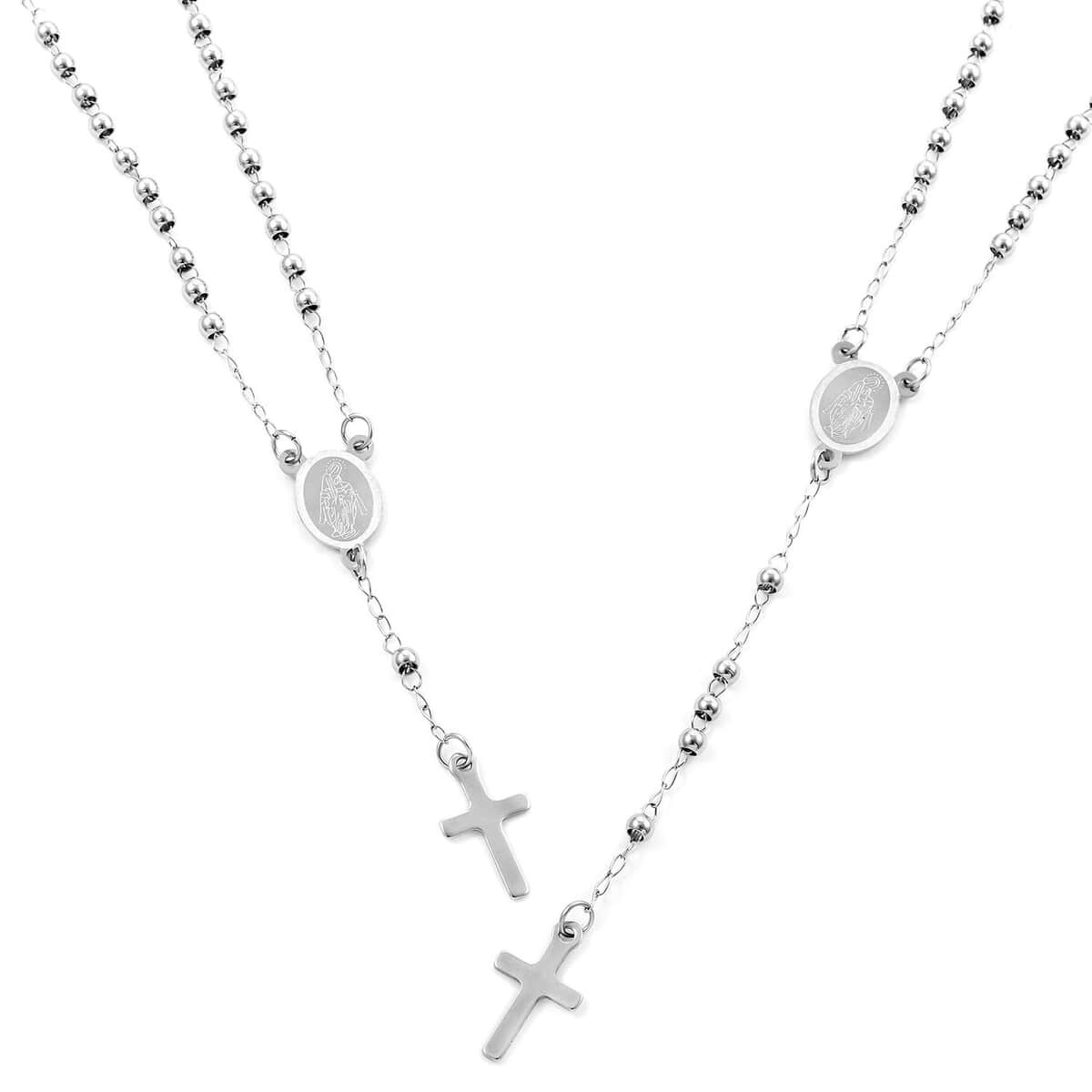 Rosary Necklace 18 Inches and Bracelet (9In) in Stainless Steel image number 0