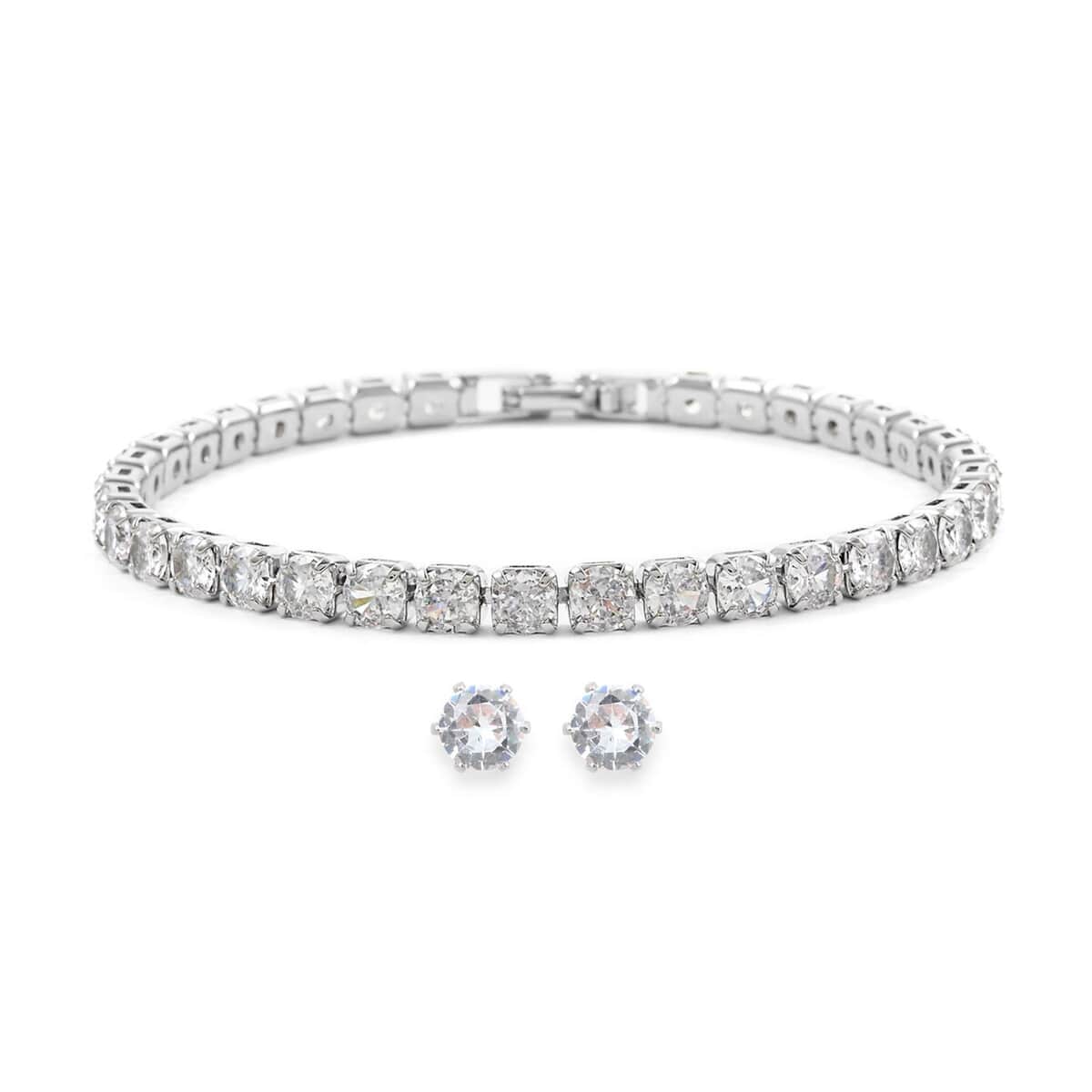 Simulated Diamond Bracelet (6.5In) and Earrings in Stainless Steel 6.50 ctw image number 0