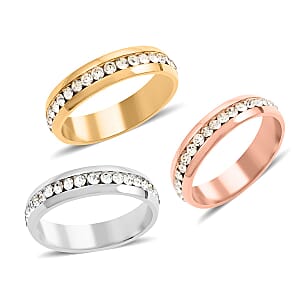 Austrian Crystal Set of 3 Ring (Size 7.0) in ION Plated YG, RG and Stainless Steel 3.50 ctw