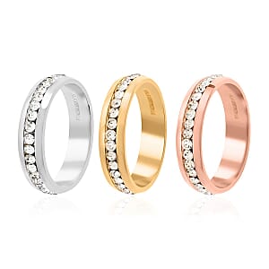 Austrian Crystal Set of 3 Ring (Size 7.0) in ION Plated YG, RG and Stainless Steel 3.50 ctw