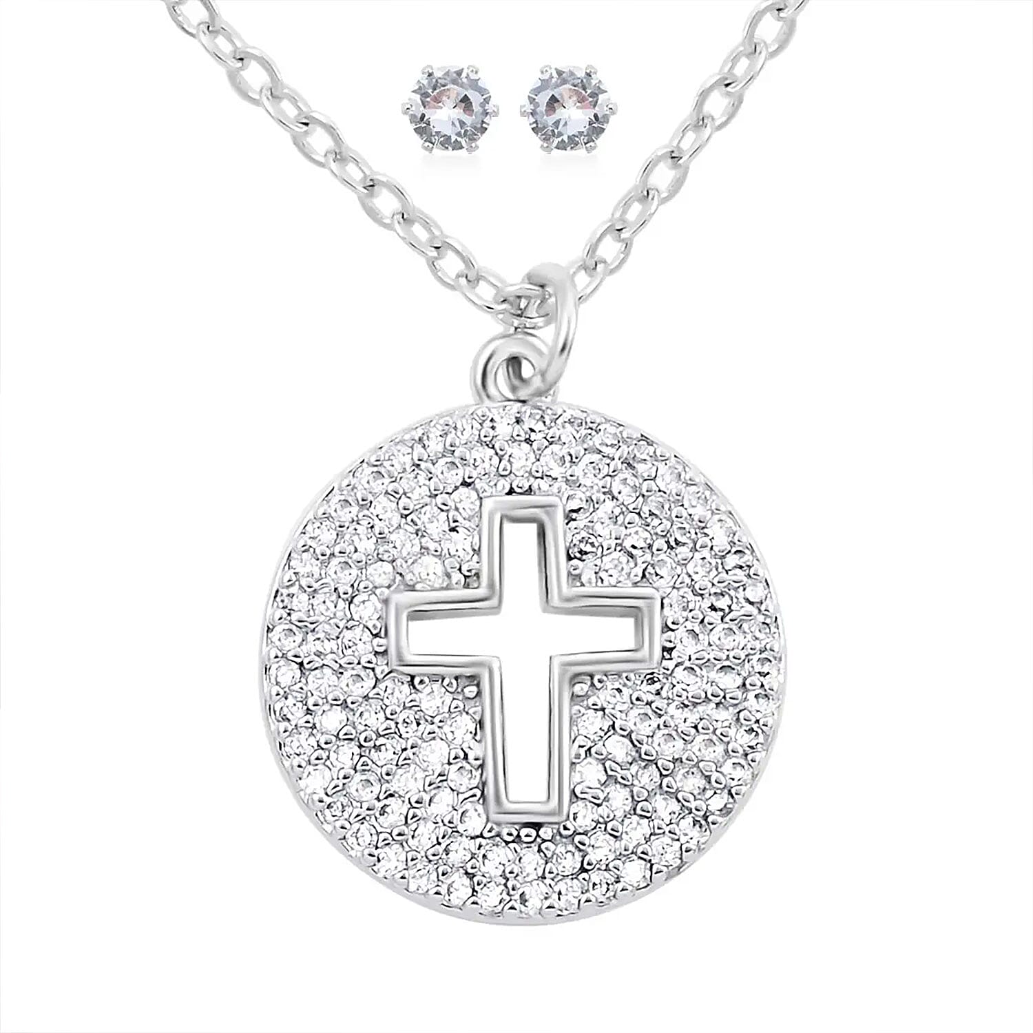 Simulated Diamond Necklace (18 Inches) and Earrings in Stainless Steel 3.10 ctw