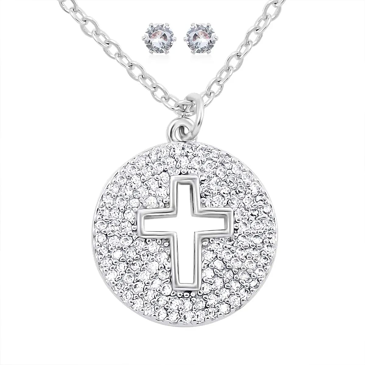 Simulated Diamond Necklace (18 Inches) and Earrings in Stainless Steel 3.10 ctw image number 0