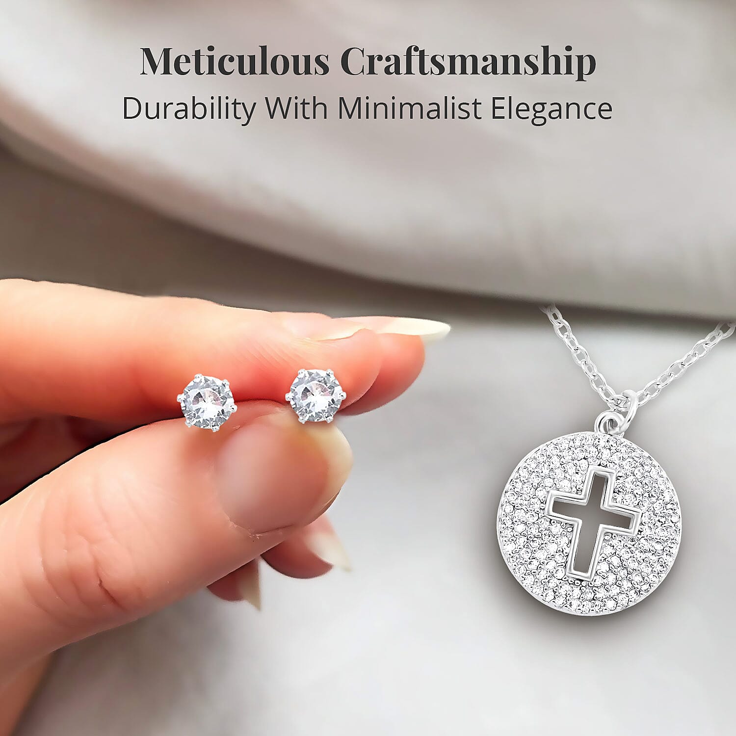 Simulated Diamond Necklace (18 Inches) and Earrings in Stainless Steel 3.10 ctw