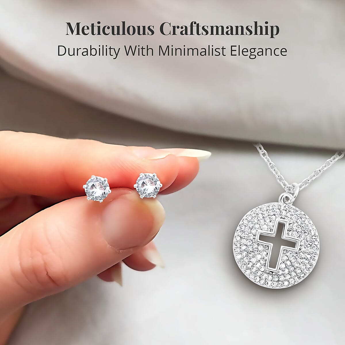 Simulated Diamond Necklace (18 Inches) and Earrings in Stainless Steel 3.10 ctw image number 3