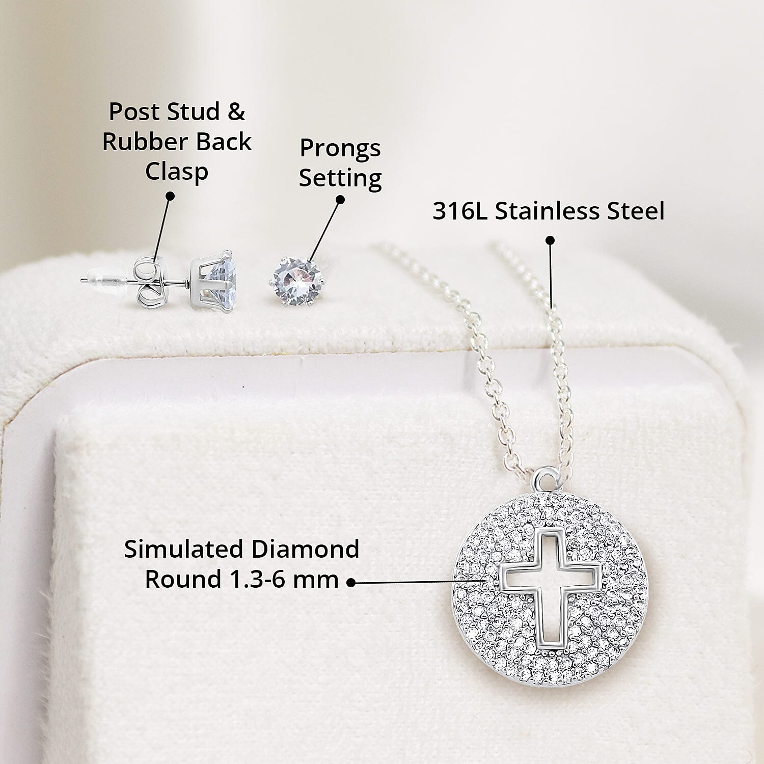 Simulated Diamond Necklace (18 Inches) and Earrings in Stainless Steel 3.10 ctw