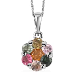 Pressure Set Multi-Tourmaline Pendant Necklace 20 Inches in Platinum Over Sterling Silver 1.35 ctw