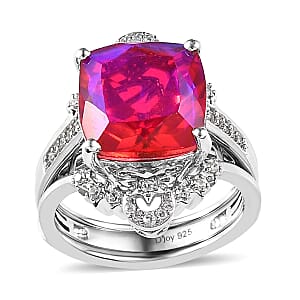 Volcanic Quartz (Triplet) and White Zircon Set of 2 Ring in Platinum Over Sterling Silver (Size 7.0) 8.50 ctw