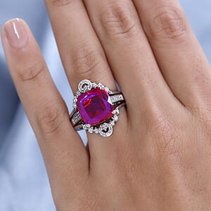 Volcanic Quartz (Triplet) and White Zircon Set of 2 Ring in Platinum Over Sterling Silver (Size 7.0) 8.50 ctw