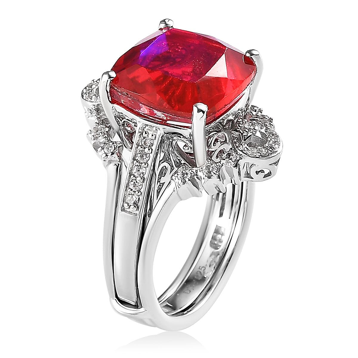 Volcanic Quartz (Triplet) and White Zircon Set of 2 Ring in Platinum Over Sterling Silver (Size 7.0) 8.50 ctw image number 3