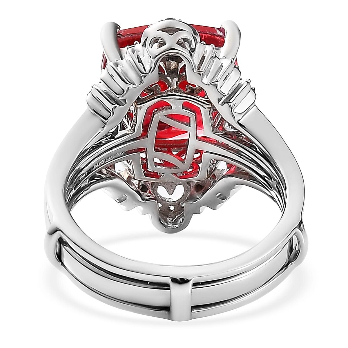 Volcanic Quartz (Triplet) and White Zircon Set of 2 Ring in Platinum Over Sterling Silver (Size 7.0) 8.50 ctw image number 4