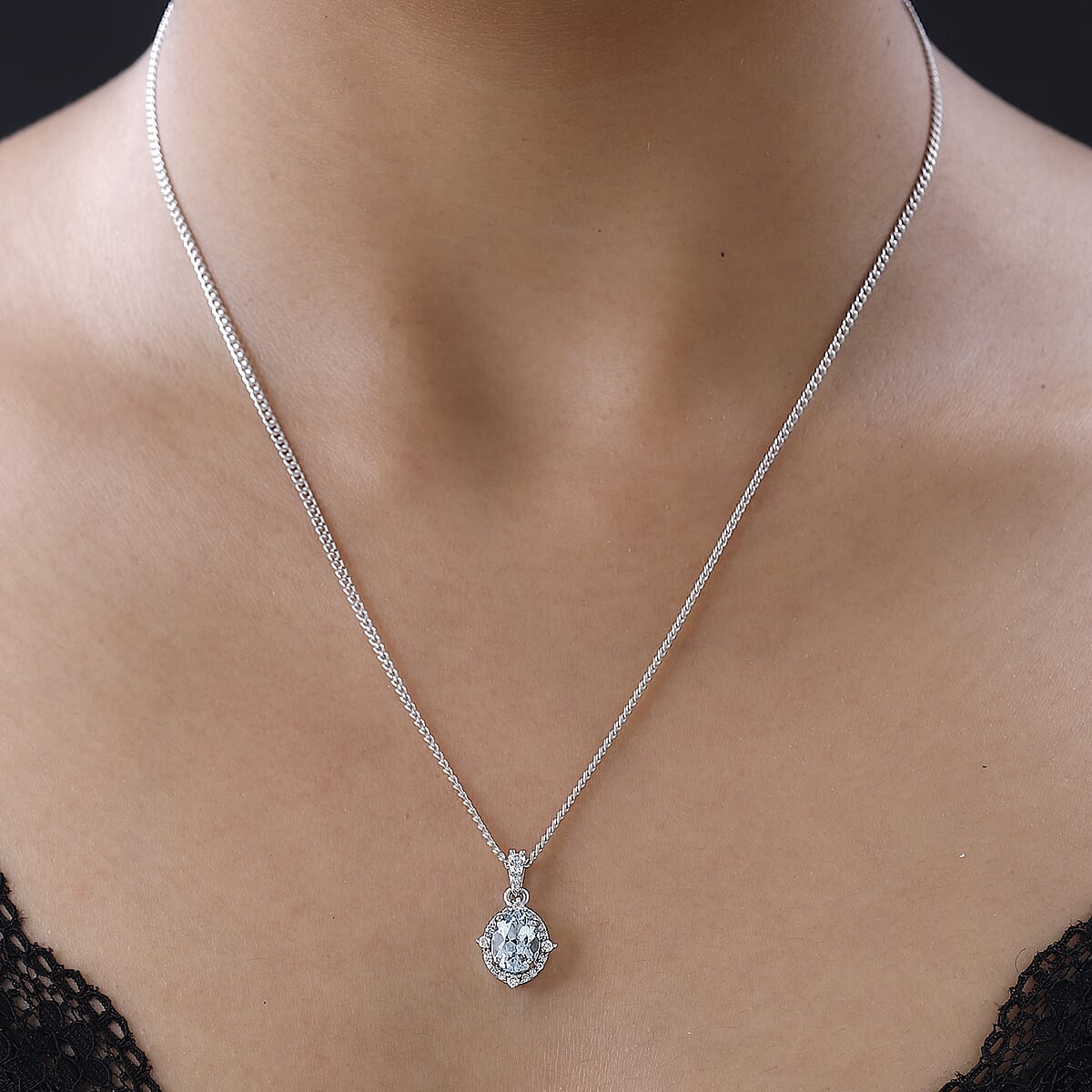 Mangoro Aquamarine and Moissanite Pendant Necklace 20 Inches in Platinum Over Sterling Silver 1.85 ctw image number 2