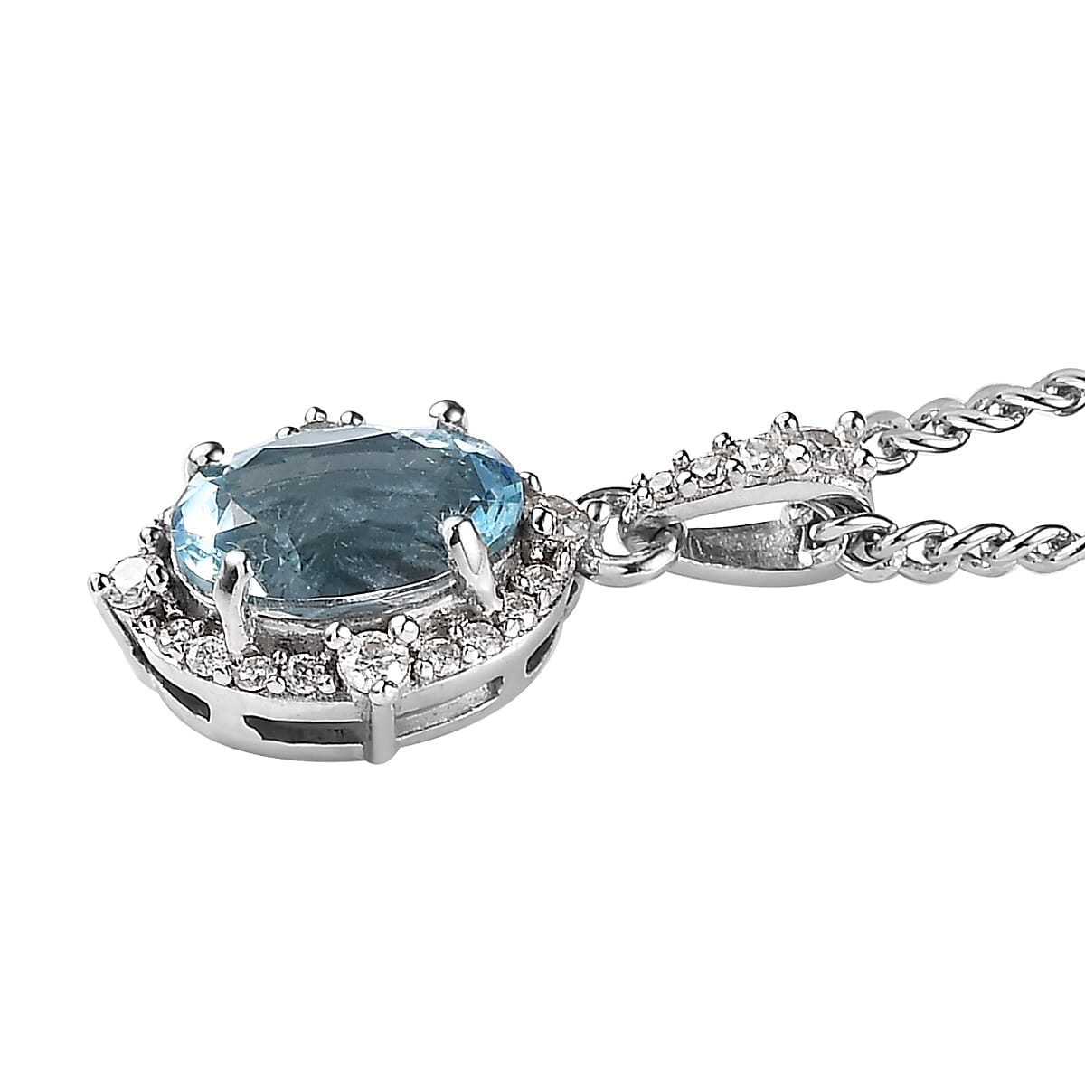 Mangoro Aquamarine and Moissanite Pendant Necklace 20 Inches in Platinum Over Sterling Silver 1.85 ctw image number 3