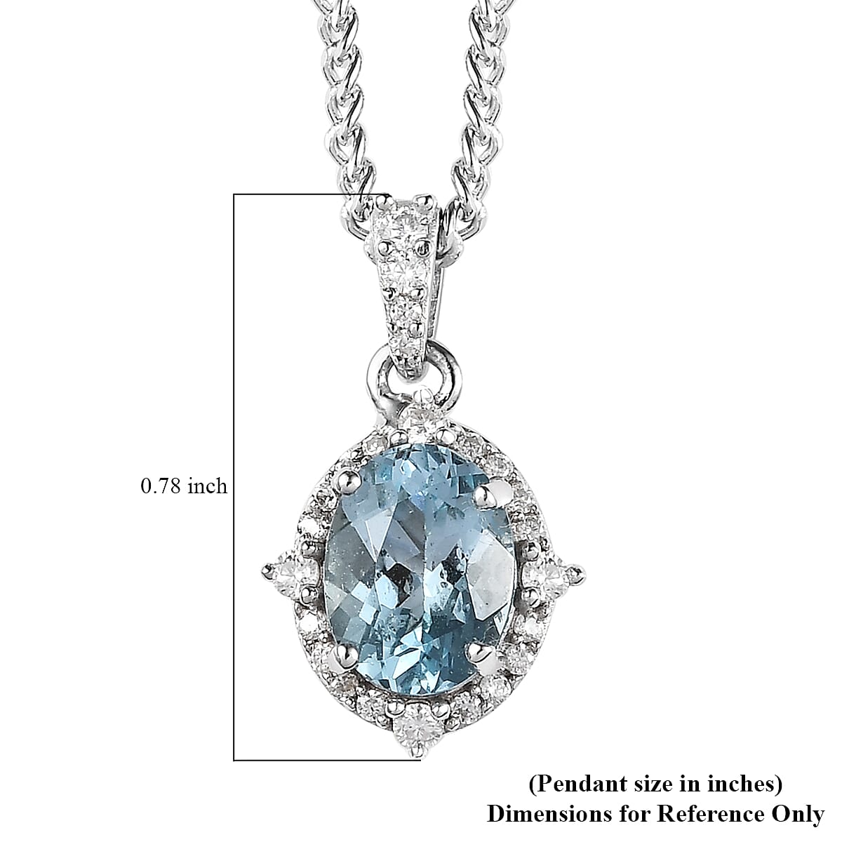 Mangoro Aquamarine and Moissanite Pendant Necklace 20 Inches in Platinum Over Sterling Silver 1.85 ctw