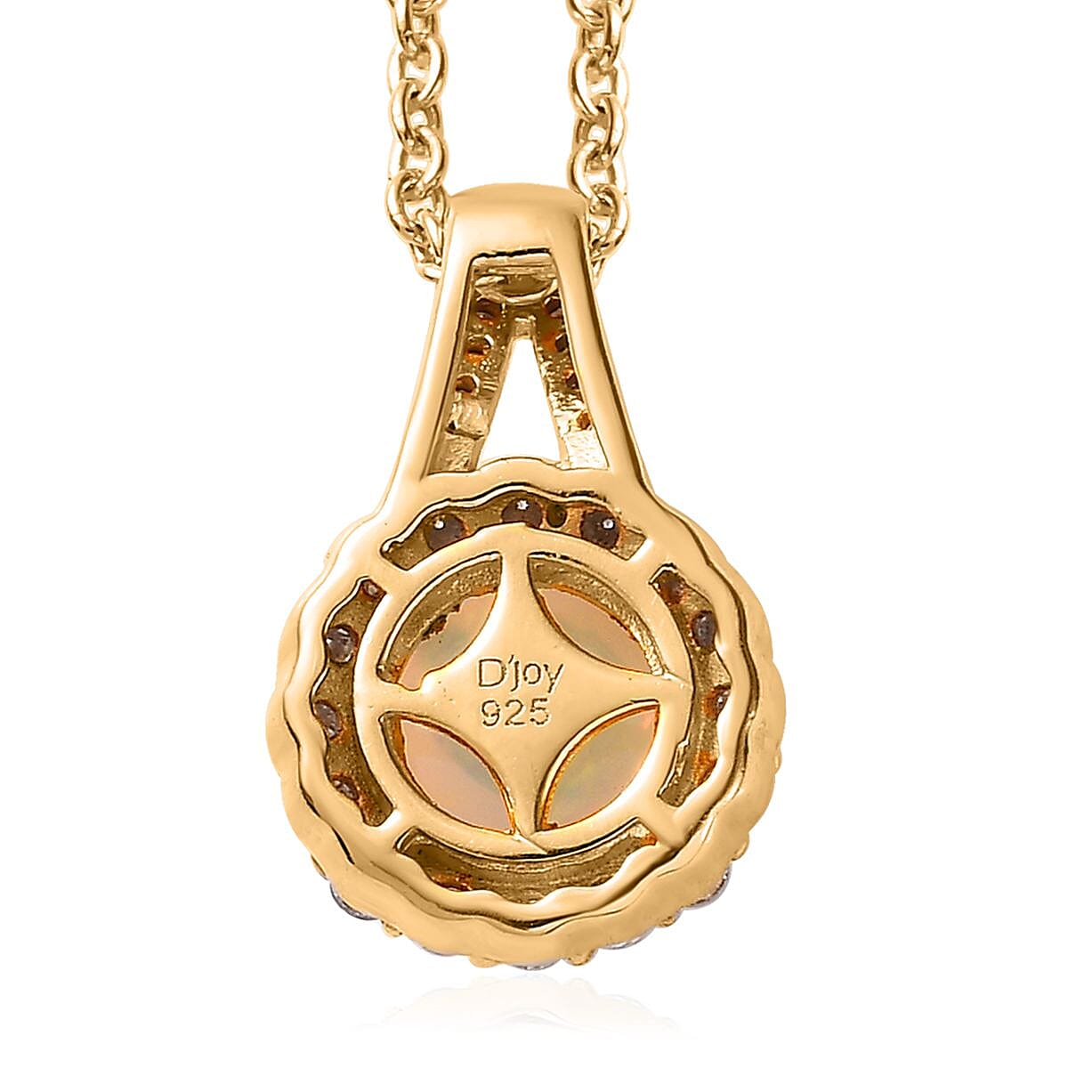 Ethiopian Welo Opal and Moissanite Pendant Necklace 20 Inches in Vermeil Yellow Gold Over Sterling Silver 1.10 ctw image number 5