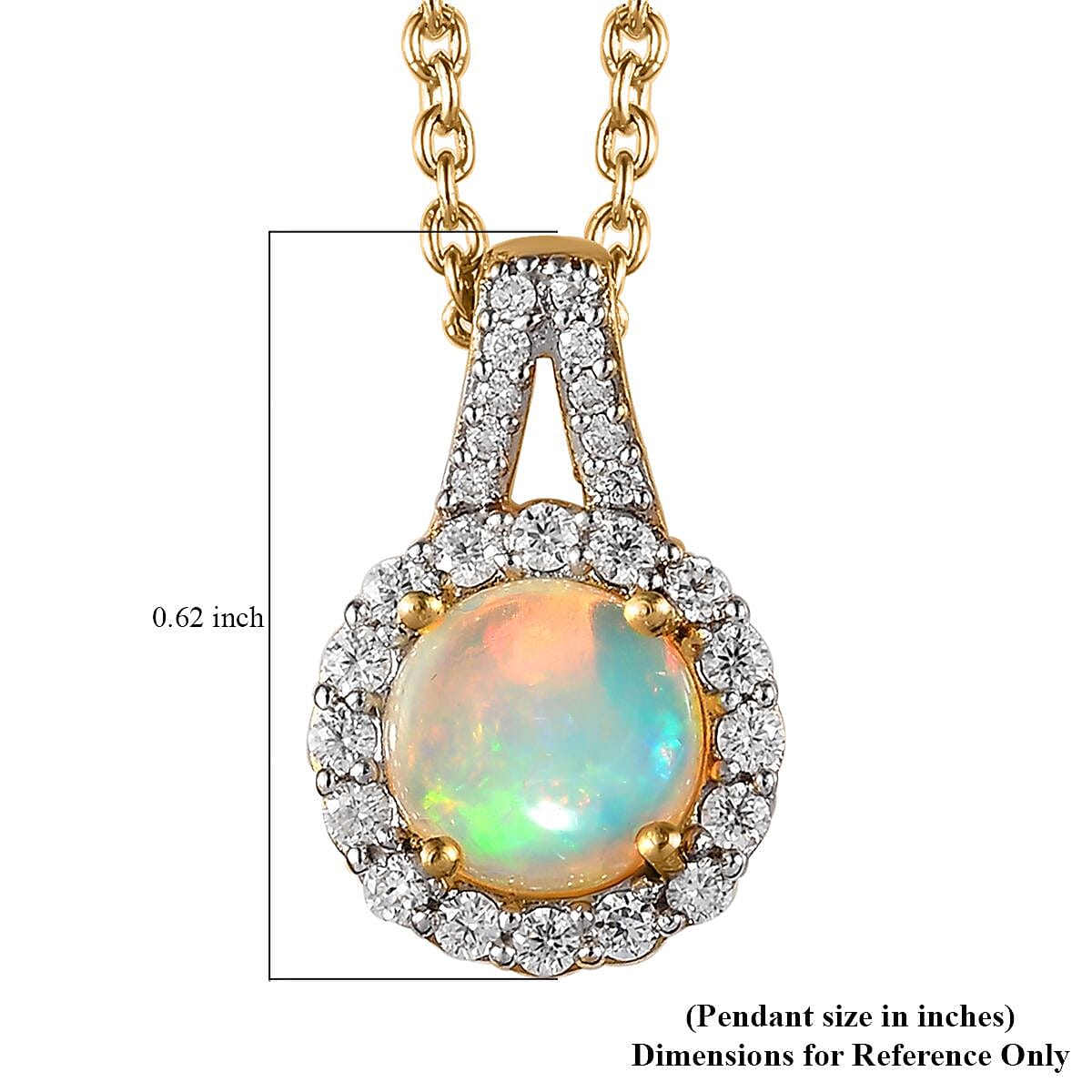 Ethiopian Welo Opal and Moissanite Pendant Necklace 20 Inches in Vermeil Yellow Gold Over Sterling Silver 1.10 ctw image number 7