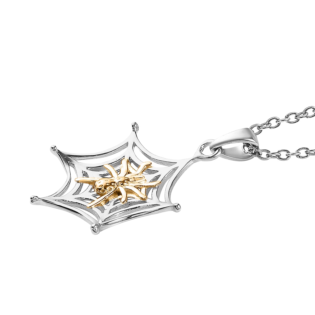 Vermeil YG Over Sterling Silver Spider Web Pendant with ION Plated YG Stainless Steel Necklace (20 Inches) image number 3