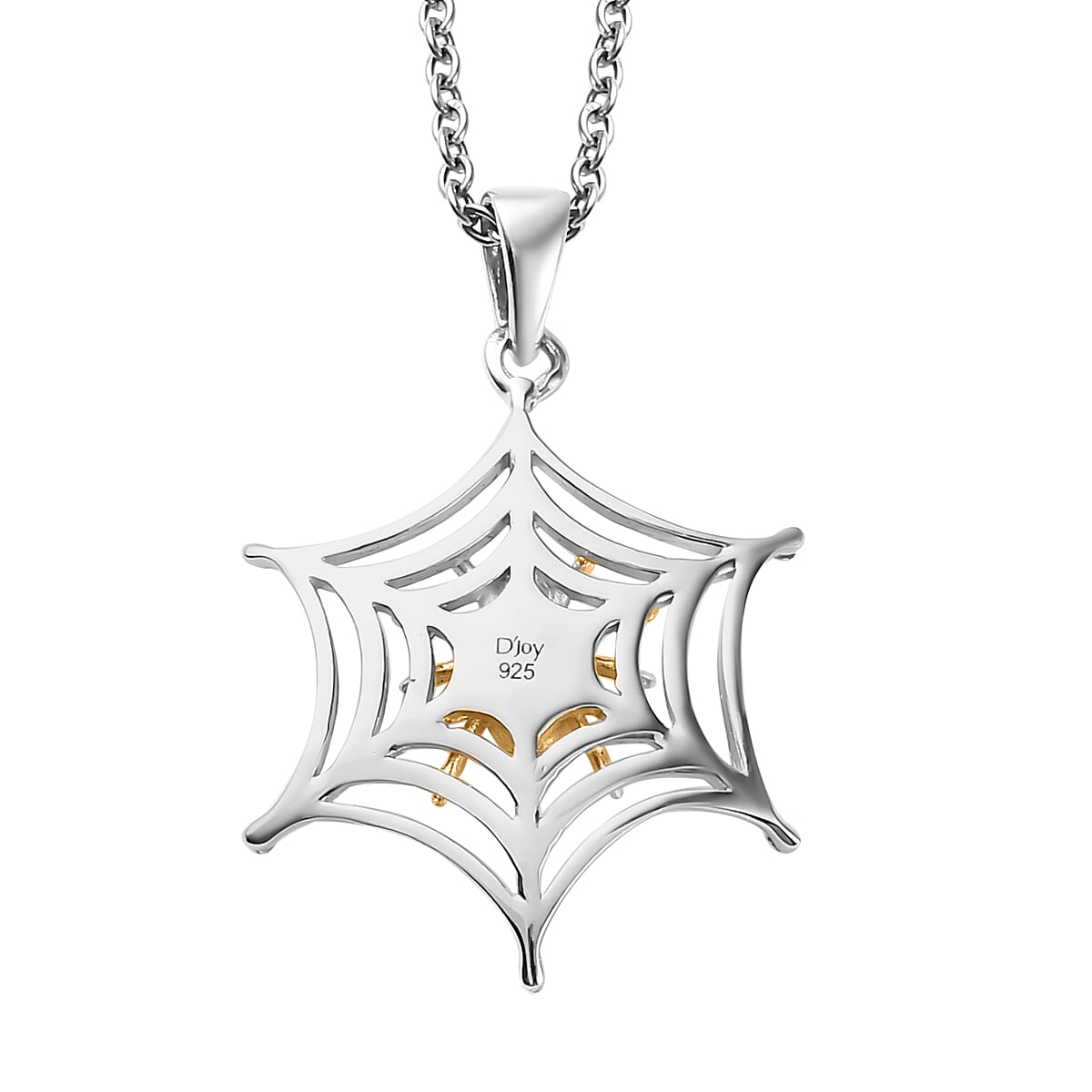 Vermeil YG Over Sterling Silver Spider Web Pendant with ION Plated YG Stainless Steel Necklace (20 Inches) image number 4