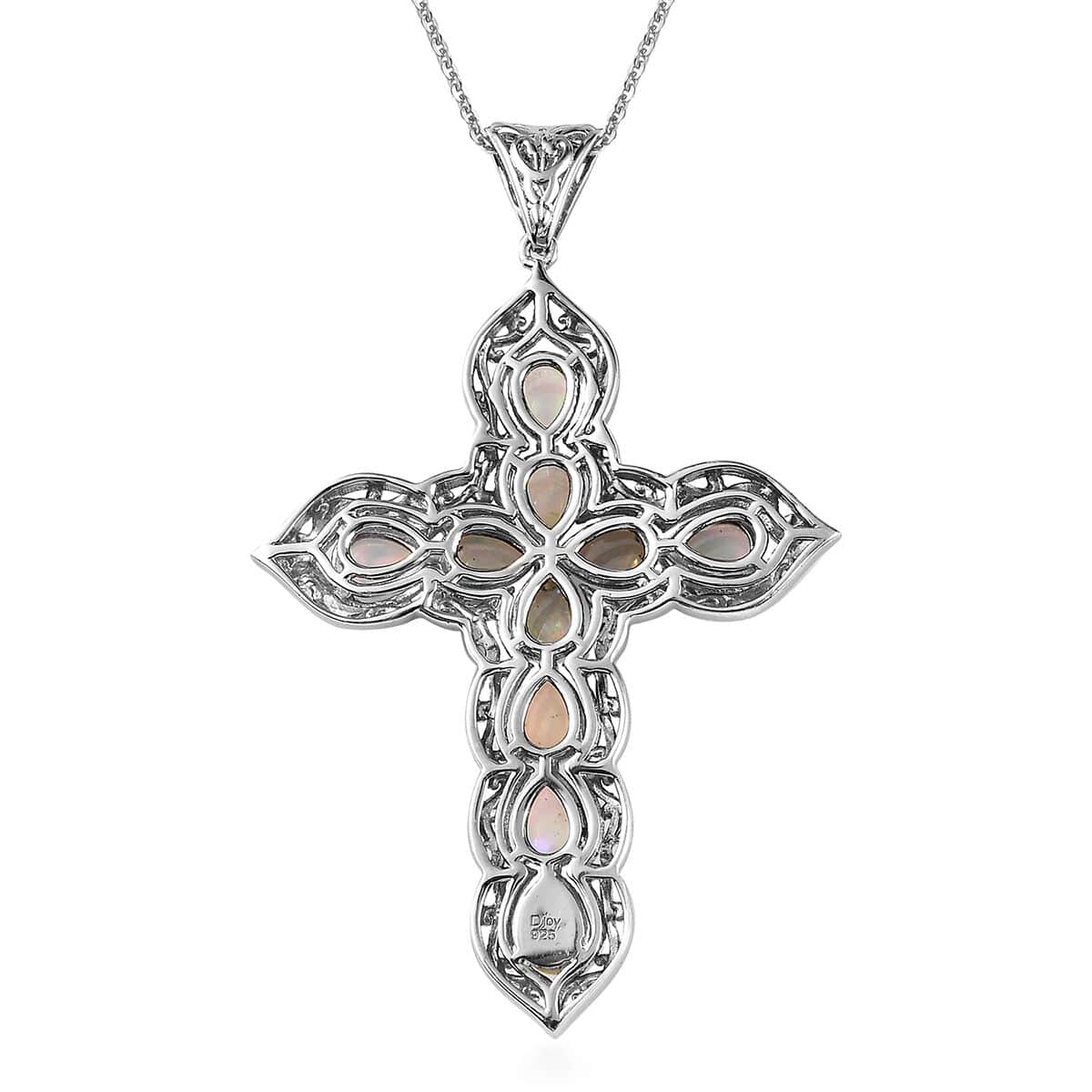 Ethiopian Welo Opal Cross Pendant Necklace 20 Inches in Platinum Over Sterling Silver 4.75 ctw image number 5