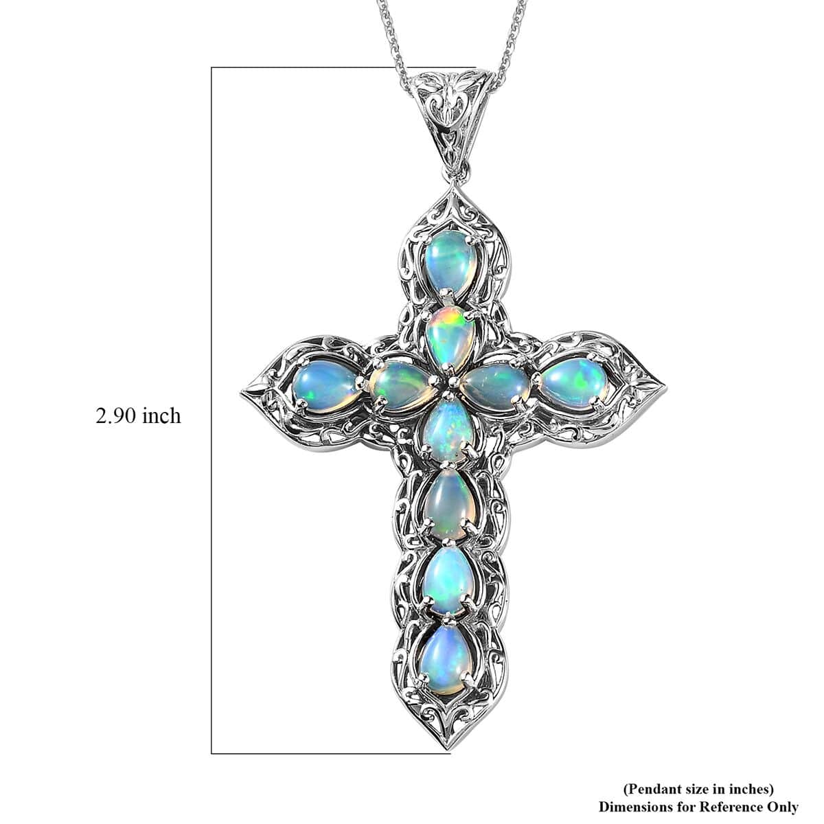 Ethiopian Welo Opal Cross Pendant Necklace 20 Inches in Platinum Over Sterling Silver 4.75 ctw image number 7