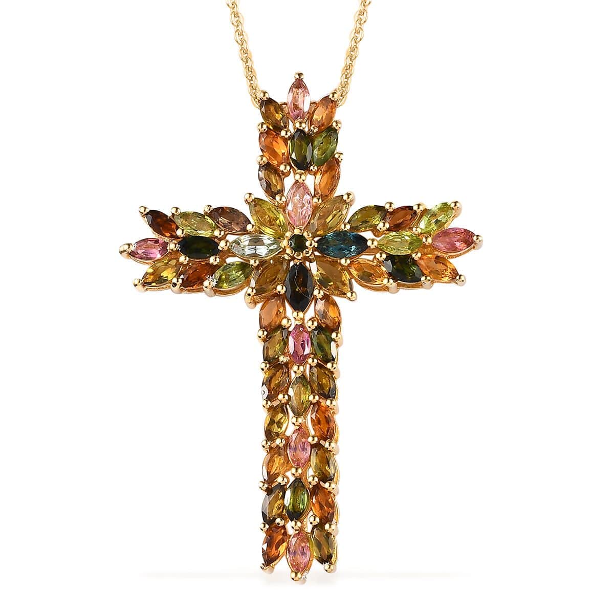 Premium Multi-Tourmaline Pendant Necklace 20 Inches in Vermeil Yellow Gold Over Sterling Silver 6.85 ctw image number 0