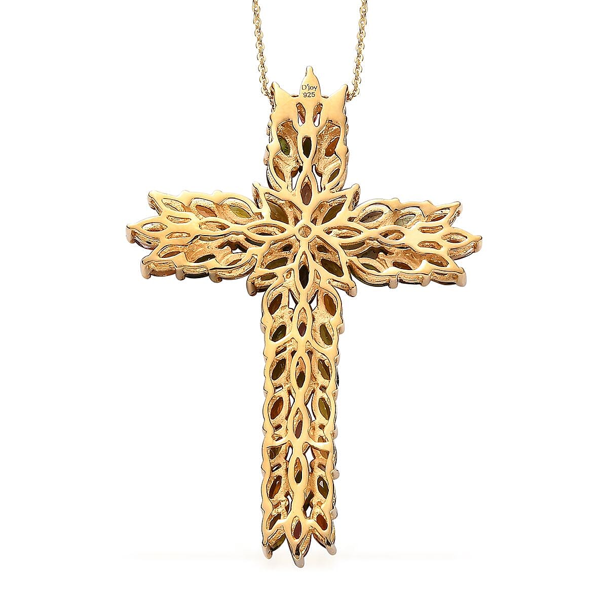 Premium Multi-Tourmaline Pendant Necklace 20 Inches in Vermeil Yellow Gold Over Sterling Silver 6.85 ctw