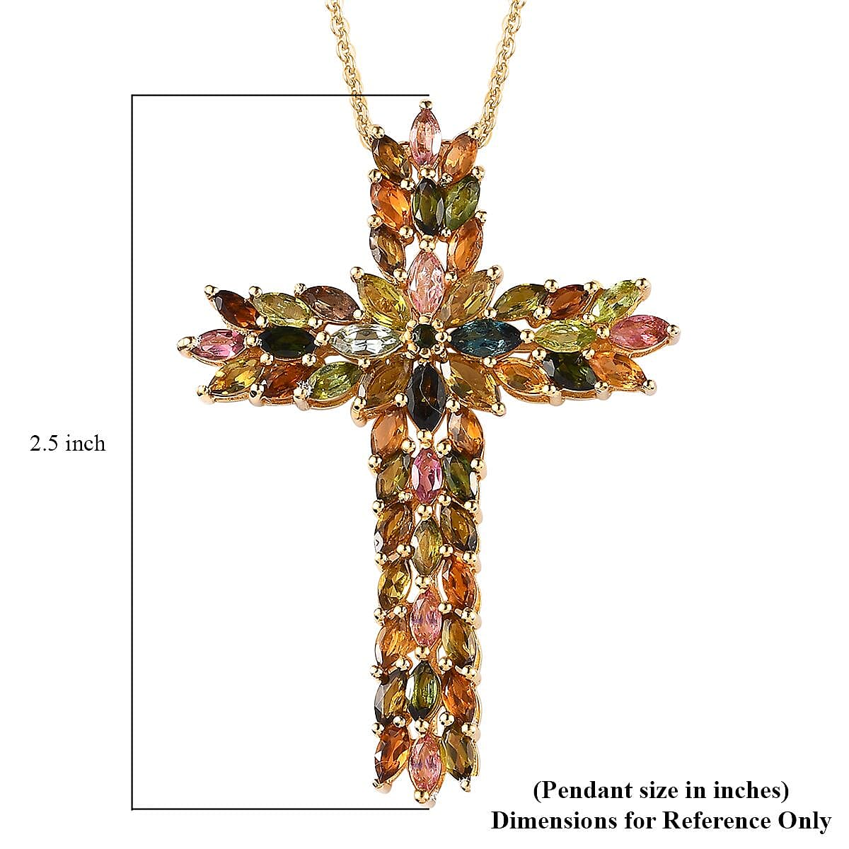 Premium Multi-Tourmaline Pendant Necklace 20 Inches in Vermeil Yellow Gold Over Sterling Silver 6.85 ctw