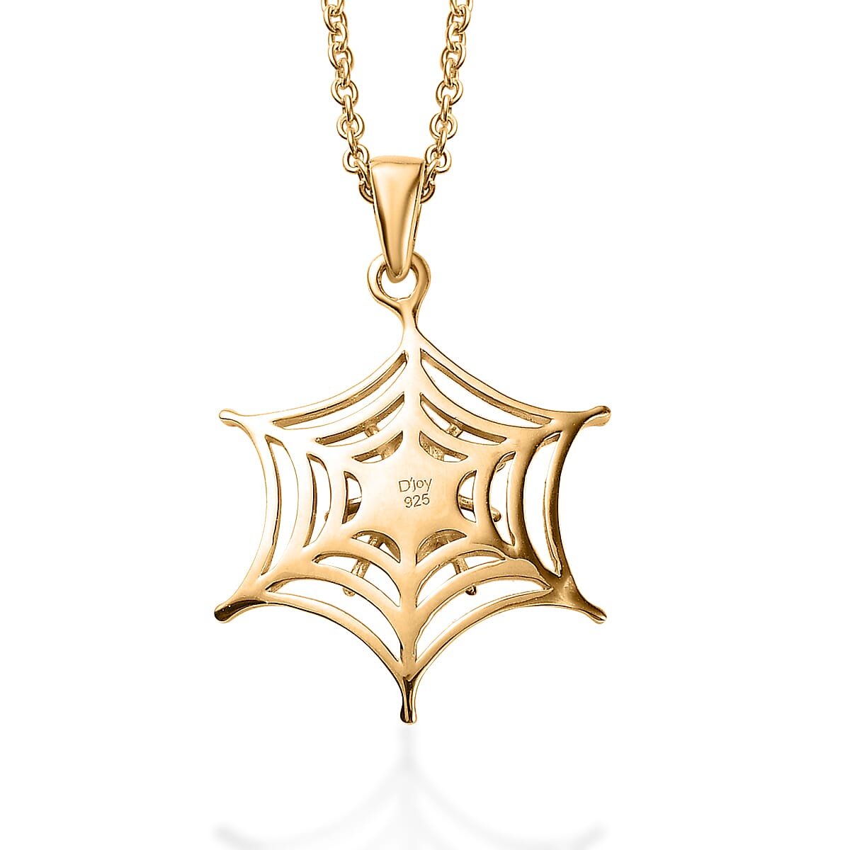 Vermeil Yellow Gold Over Sterling Silver Halloween Spider Web Pendant with ION Plated YG Stainless Steel Necklace 20 Inches image number 4