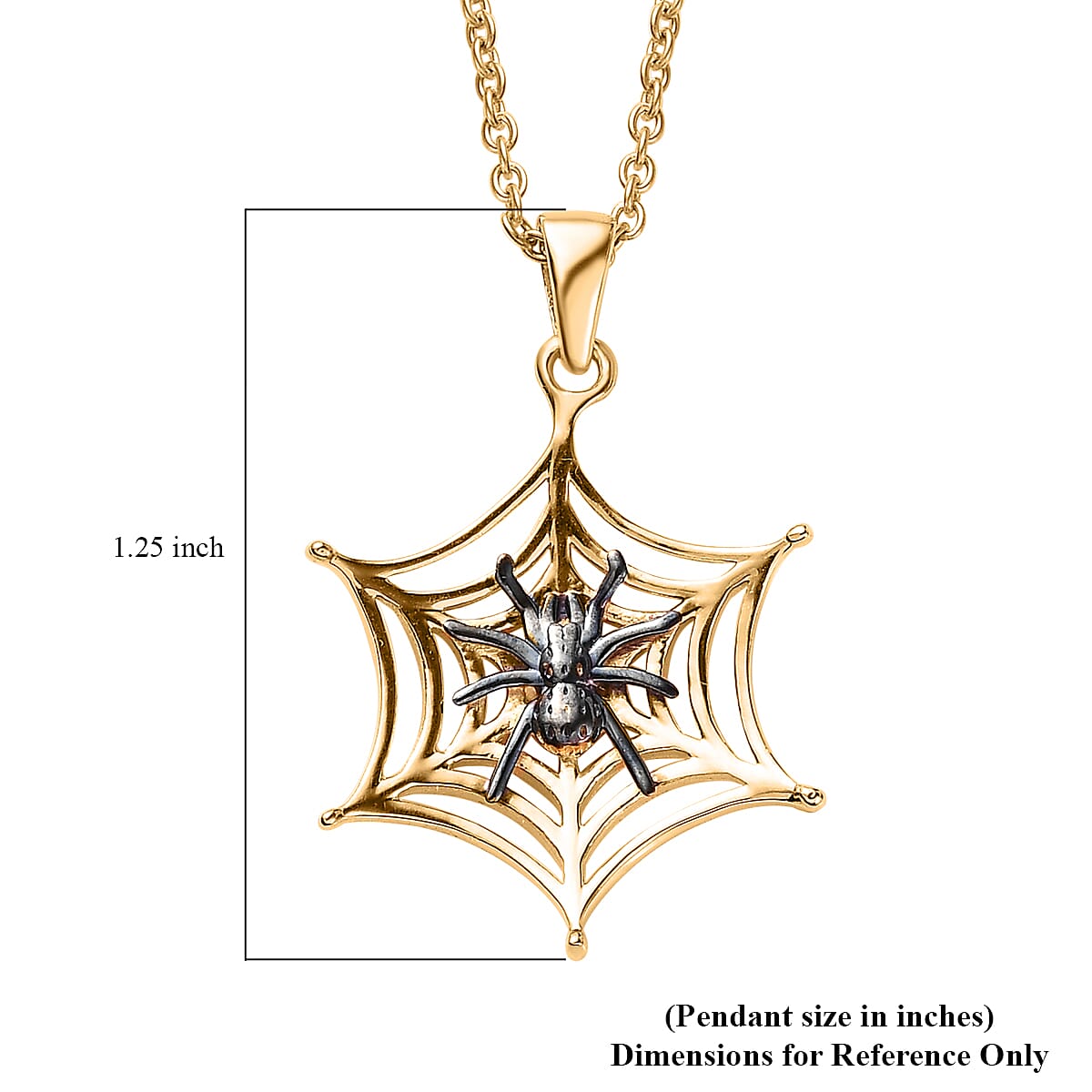 Vermeil Yellow Gold Over Sterling Silver Halloween Spider Web Pendant with ION Plated YG Stainless Steel Necklace 20 Inches image number 6