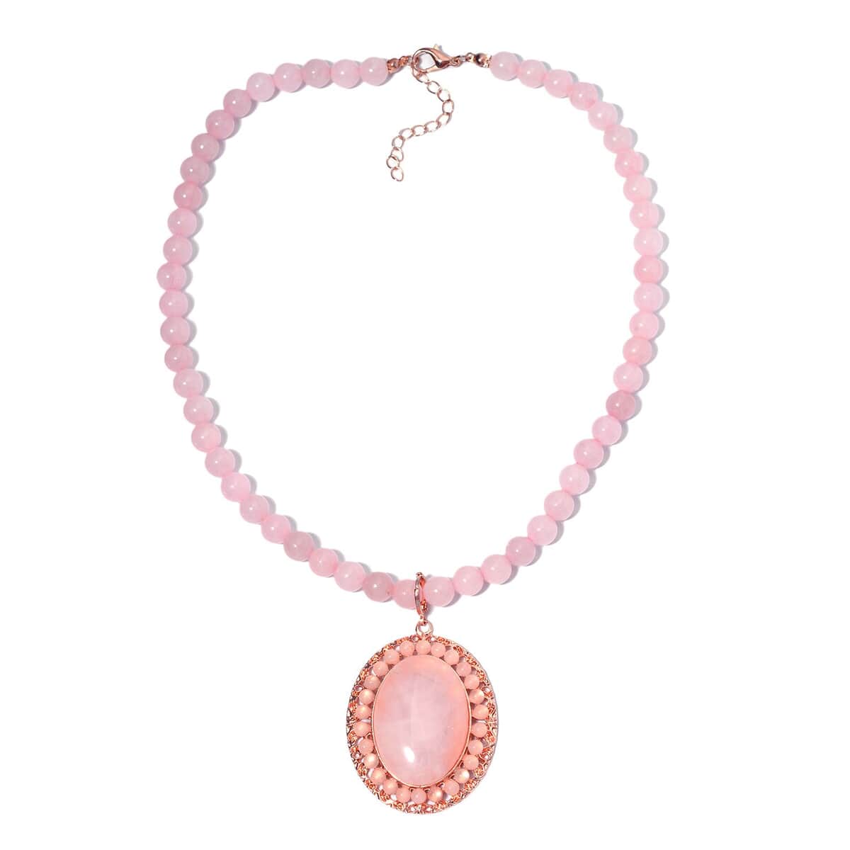 Galilea Rose Quartz Halo Pendant with Beaded Necklace 18-20 Inches in Rosetone 295.00 ctw image number 0