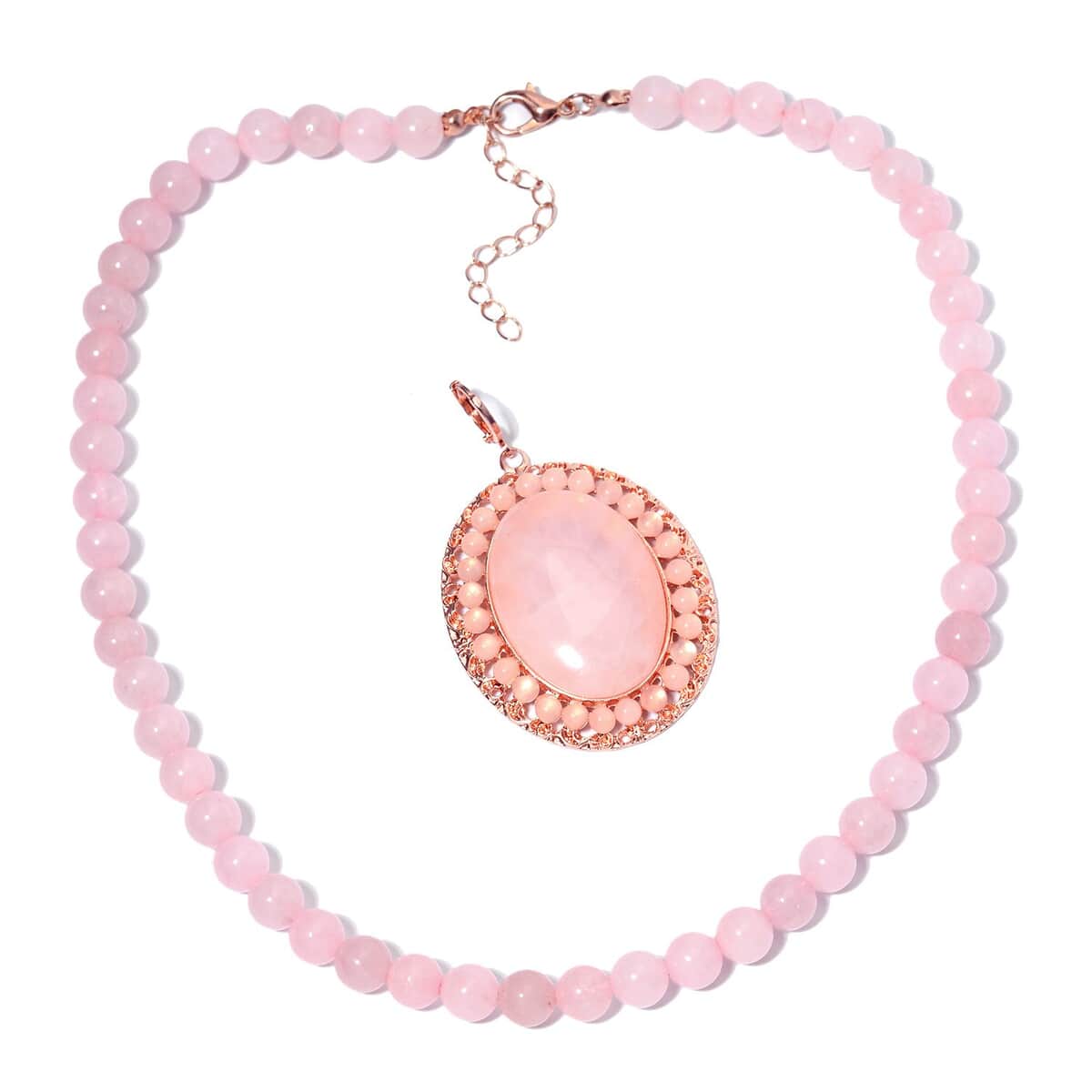 Galilea Rose Quartz Halo Pendant with Beaded Necklace 18-20 Inches in Rosetone 295.00 ctw image number 3