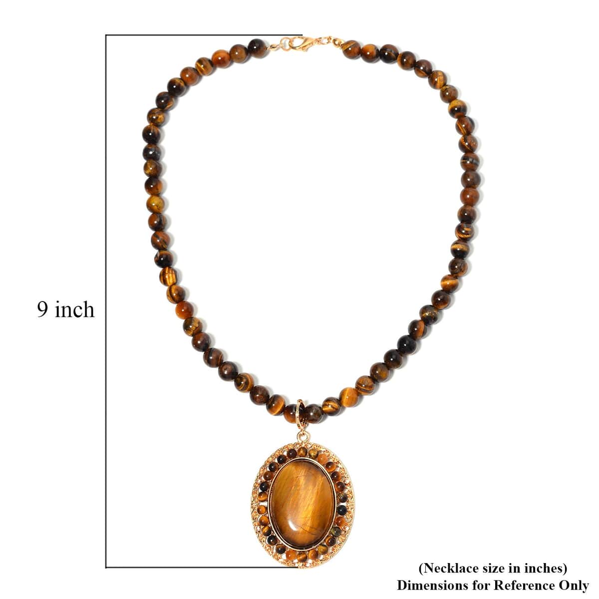 Yellow Tiger's Eye Halo Pendant with Beaded Necklace 18-20 Inches in Goldtone 305.35 ctw image number 5