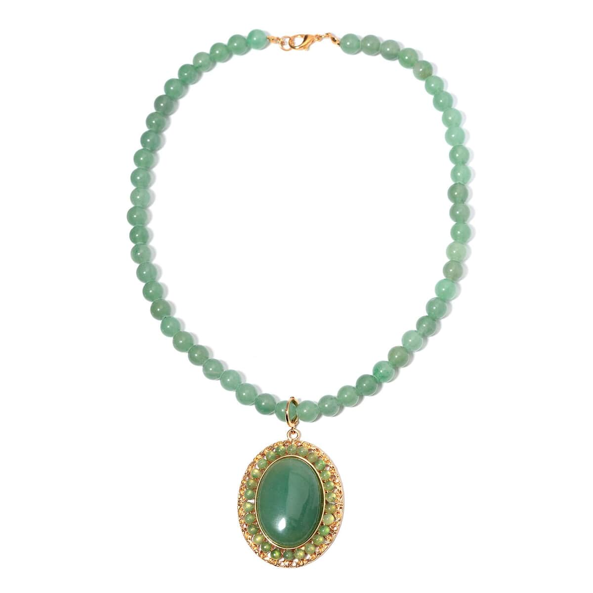 Buy Green Aventurine Halo Pendant with Beaded Necklace 18-20 Inches in ...