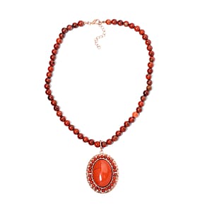 Red Jasper Halo Pendant with Beaded Necklace 18-20 Inches in Rosetone 291.60 ctw