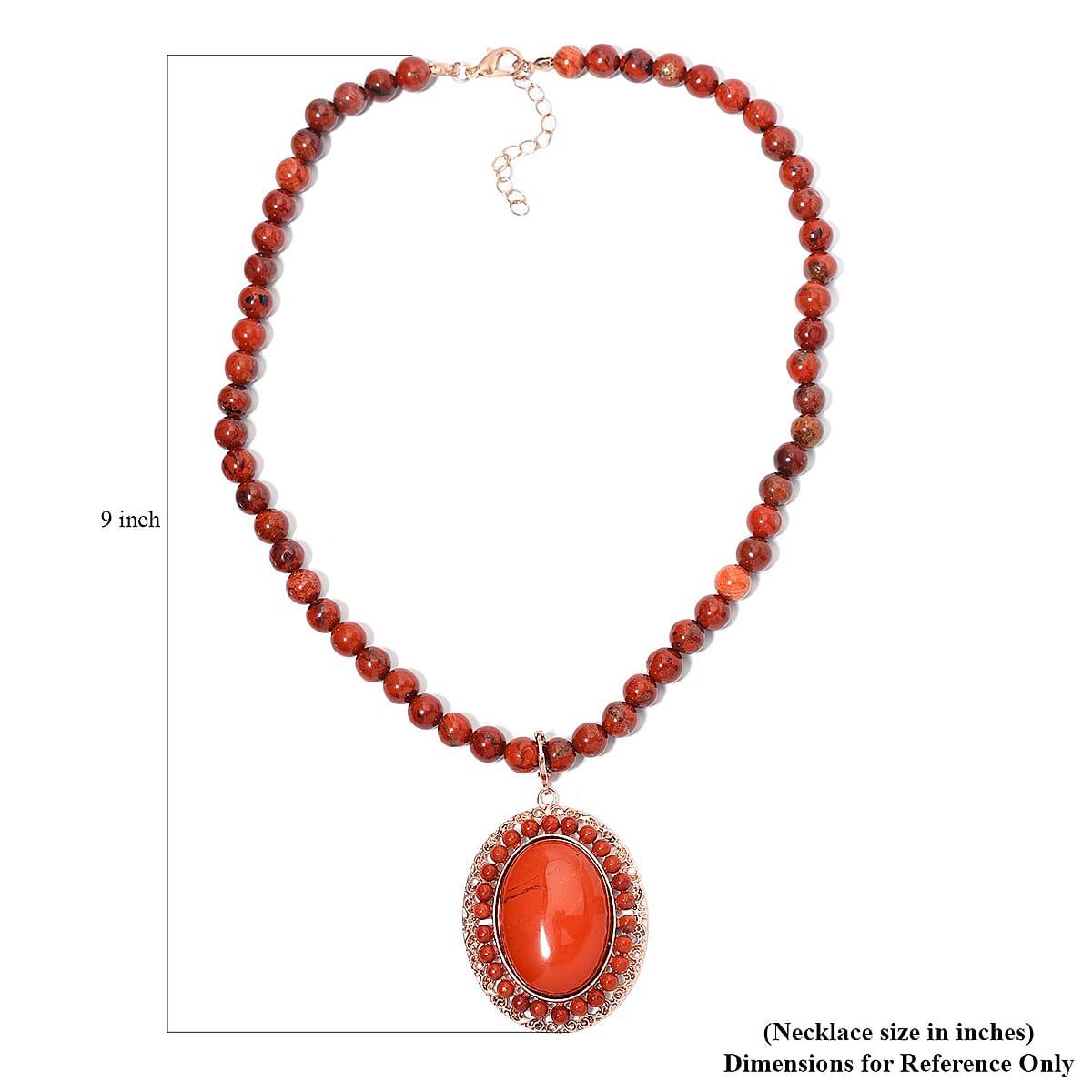 Red Jasper Halo Pendant with Beaded Necklace 18-20 Inches in Rosetone 291.60 ctw image number 5