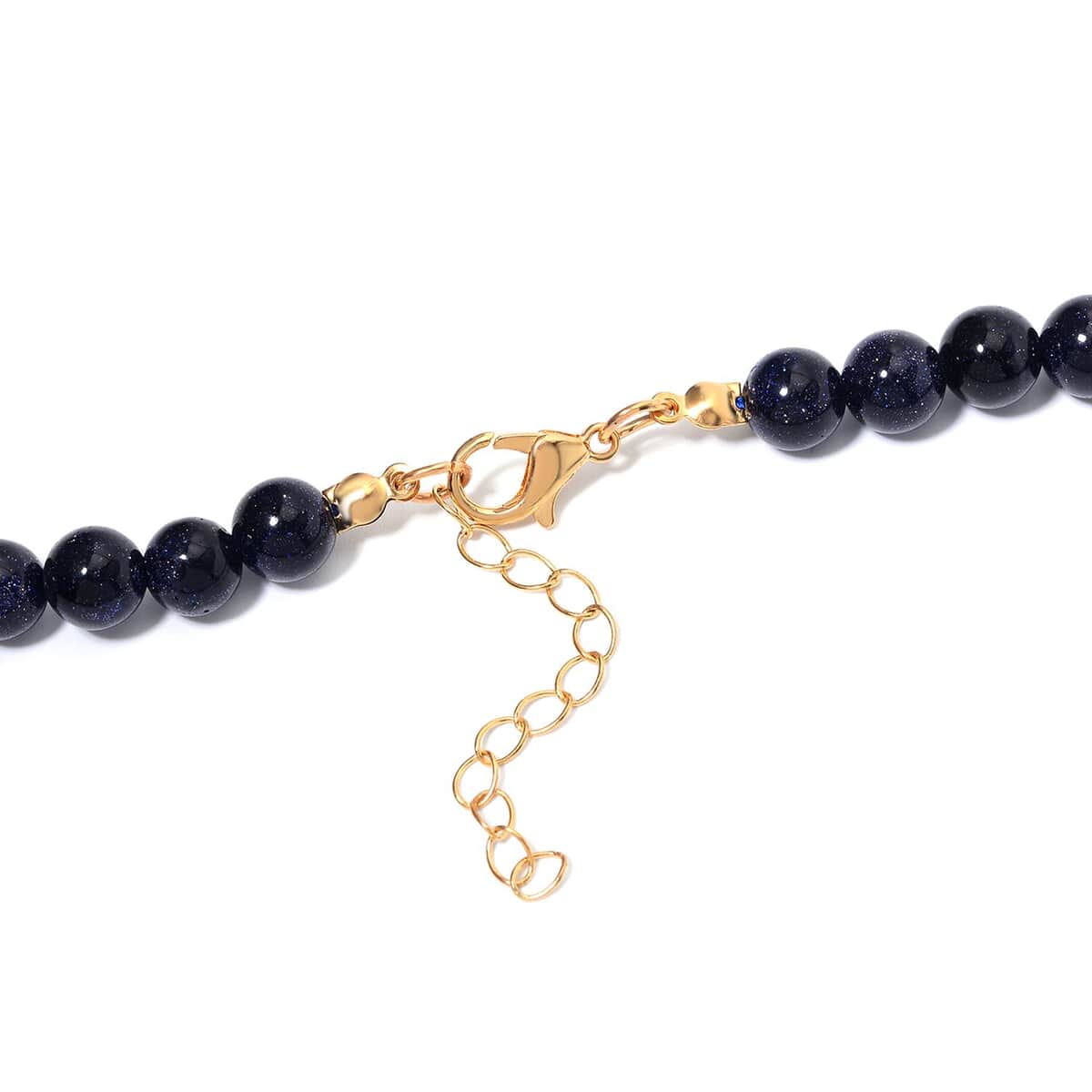 Blue Sandstone Halo Pendant with Beaded Necklace 18-20 Inches in Goldtone 268.05 ctw image number 4