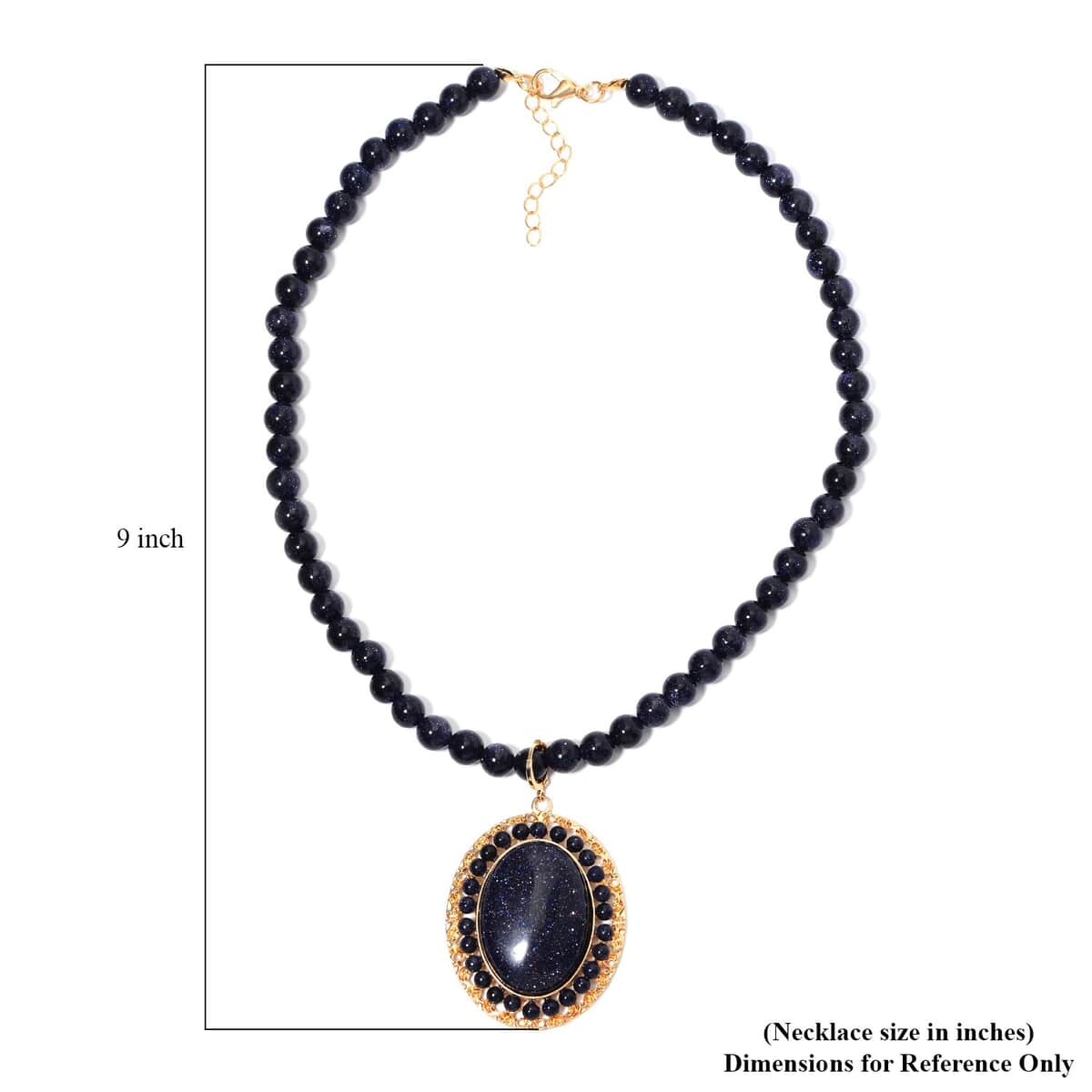 Blue Sandstone Halo Pendant with Beaded Necklace 18-20 Inches in Goldtone 268.05 ctw image number 5