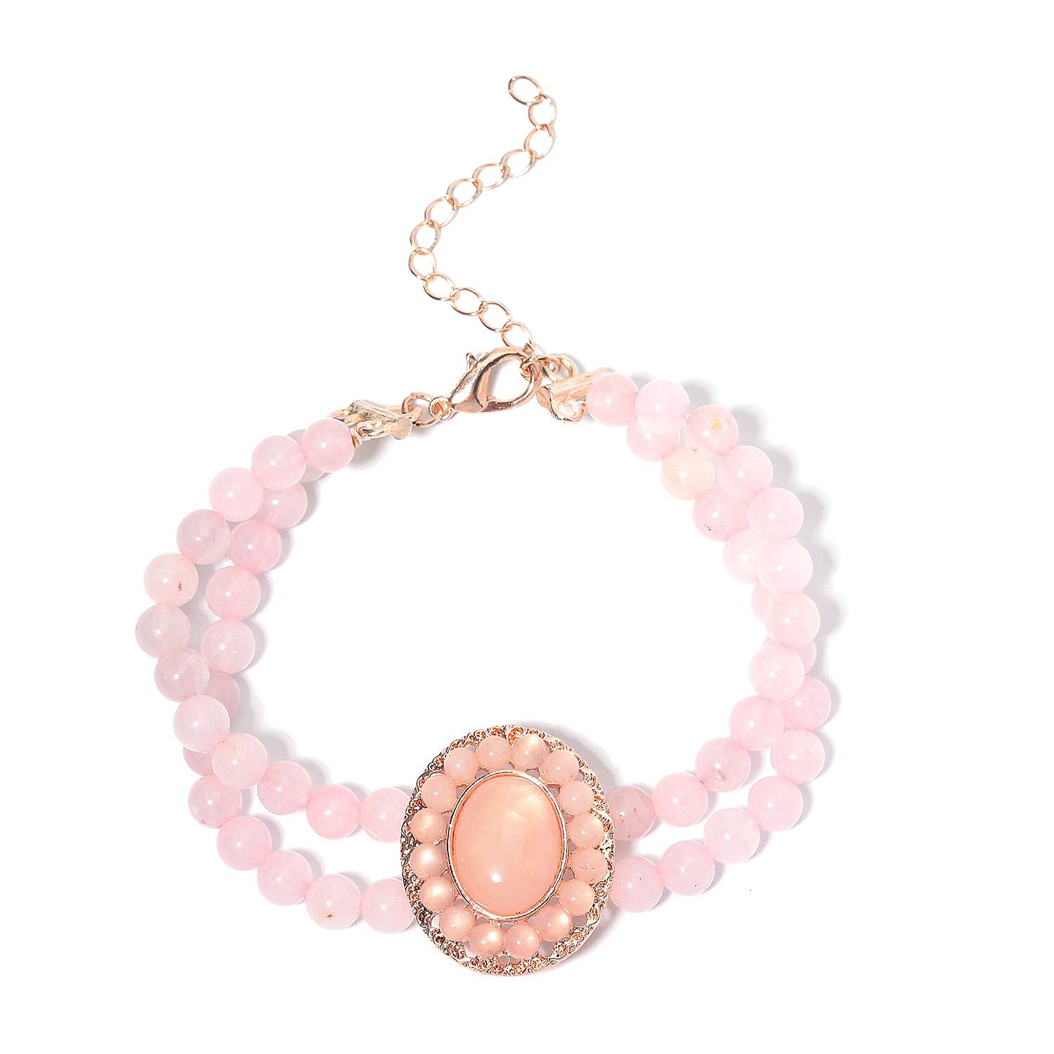 Galilea Rose Quartz Halo Dangle Earrings and Double Row Bracelet (8.0-10.0In) in Rosetone 140.60 ctw