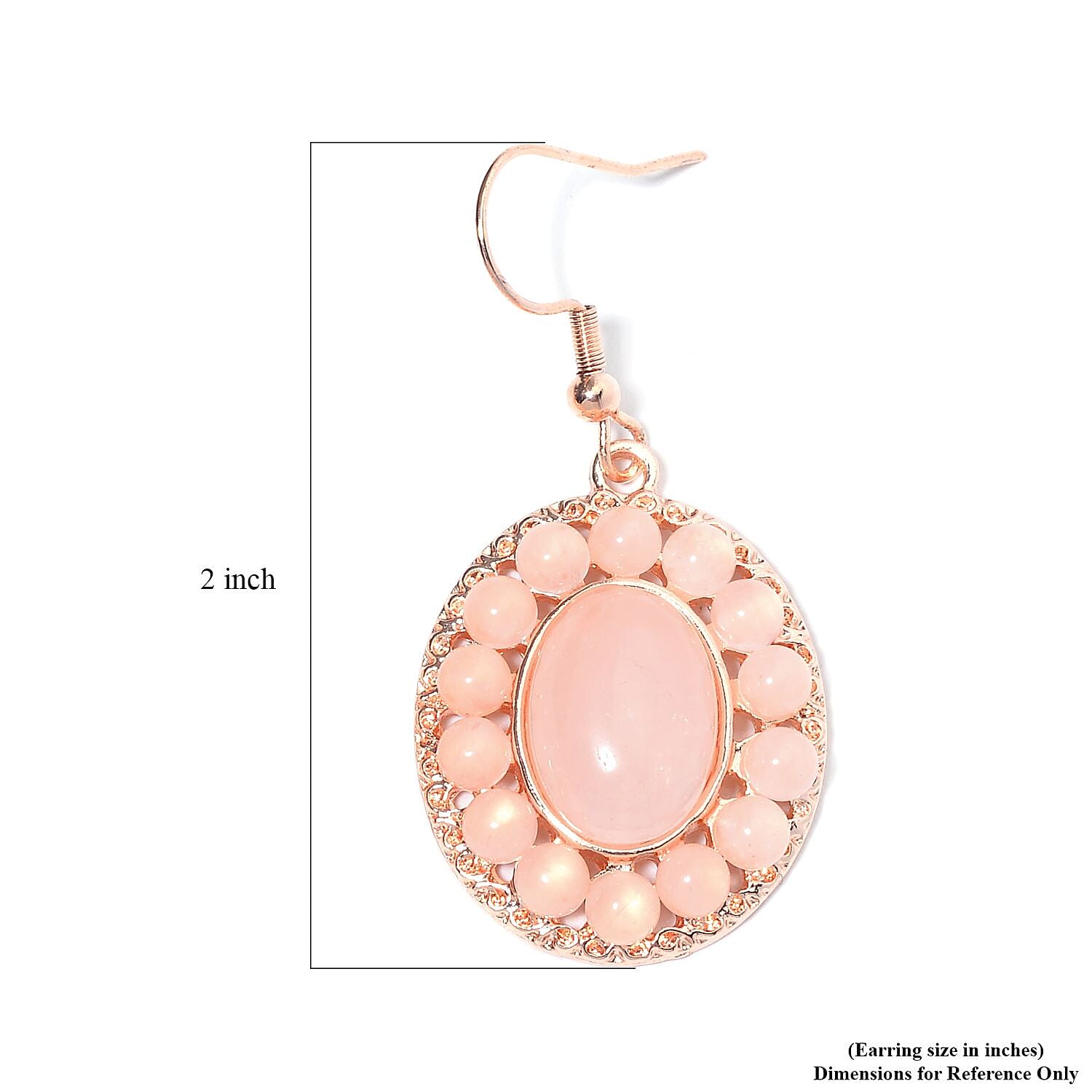 Galilea Rose Quartz Halo Dangle Earrings and Double Row Bracelet (8.0-10.0In) in Rosetone 140.60 ctw