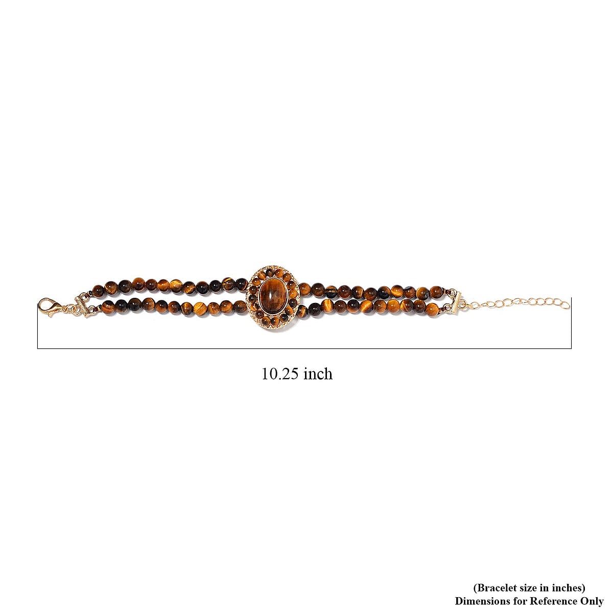 Yellow Tiger's Eye Halo Dangle Earrings and Double Row Bracelet (8.0-10.0In) in Goldtone 140.60 ctw image number 4