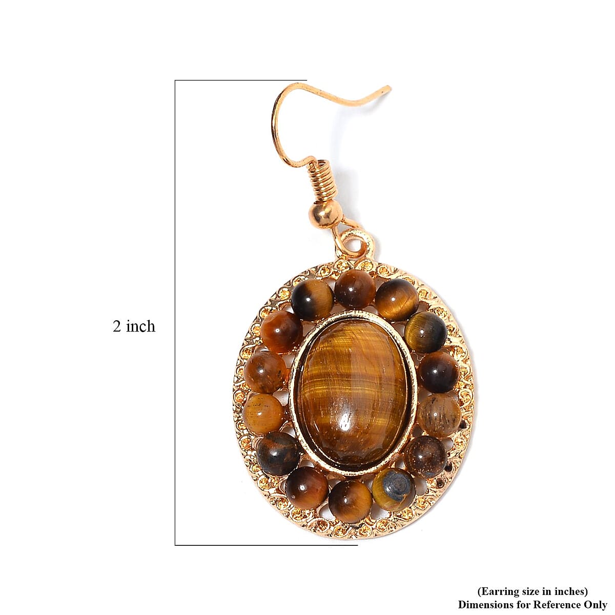 Yellow Tiger's Eye Halo Dangle Earrings and Double Row Bracelet (8.0-10.0In) in Goldtone 140.60 ctw image number 6
