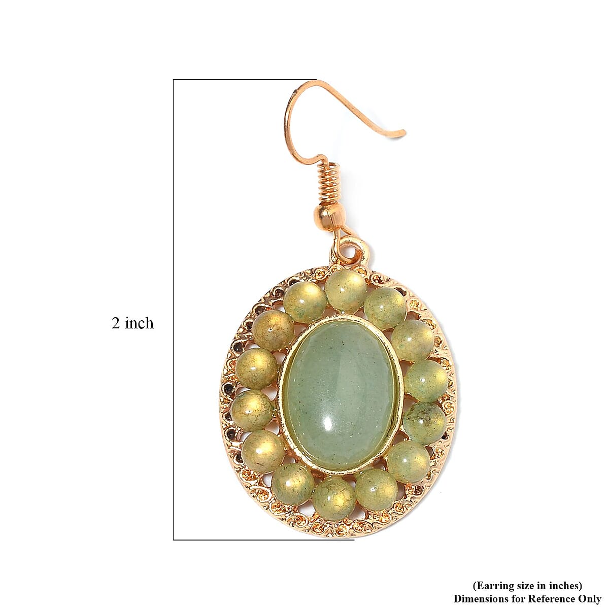Green Aventurine Halo Dangle Earrings and Double Row Bracelet (8.0-10.0In) in Goldtone 140.60 ctw image number 6