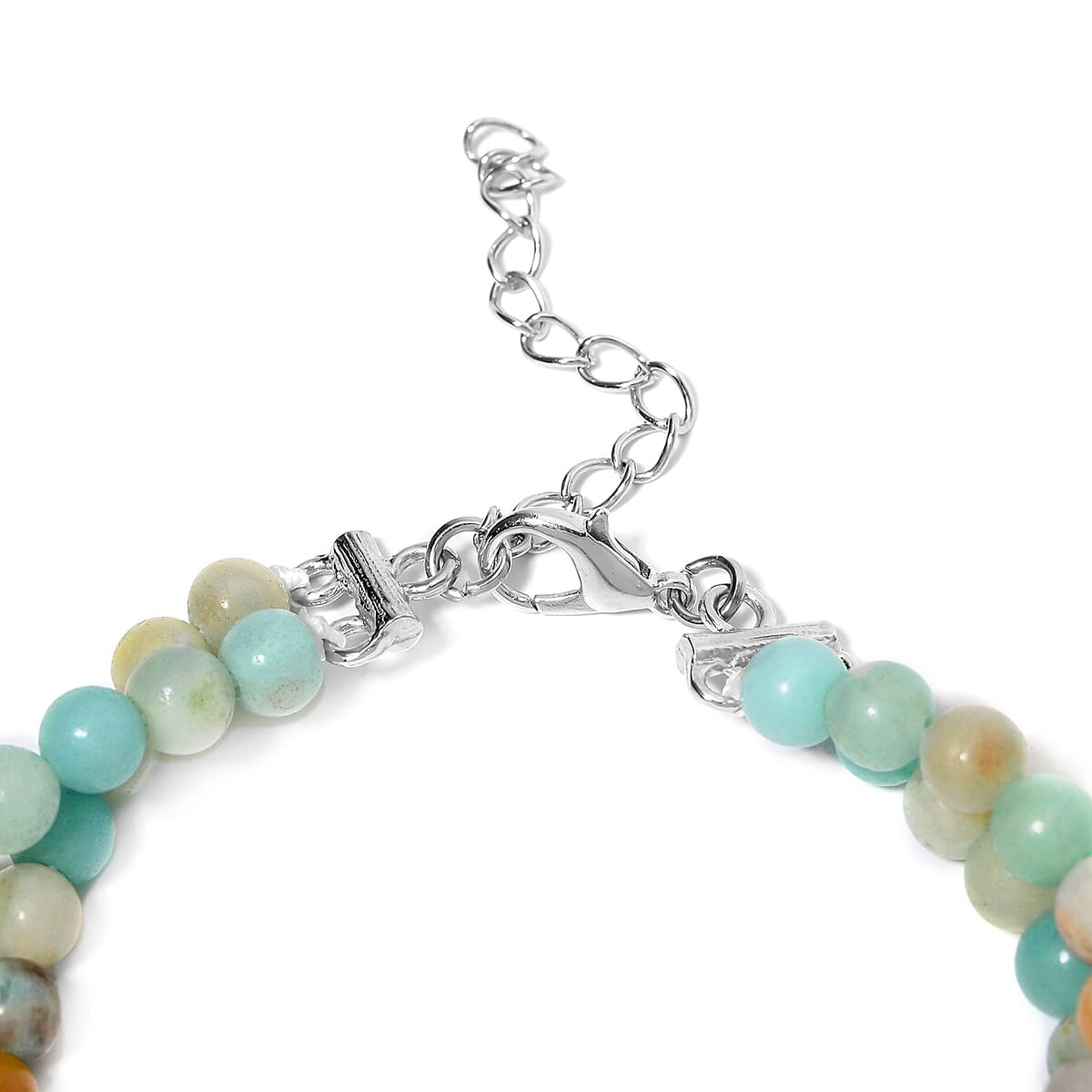 Multi Color Amazonite Halo Dangle Earrings and Double Row Bracelet (8.0-10.0In) in Silvertone 140.60 ctw image number 3