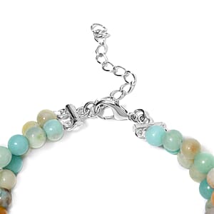 Multi Color Amazonite Halo Dangle Earrings and Double Row Bracelet (8.0-10.0In) in Silvertone 140.60 ctw