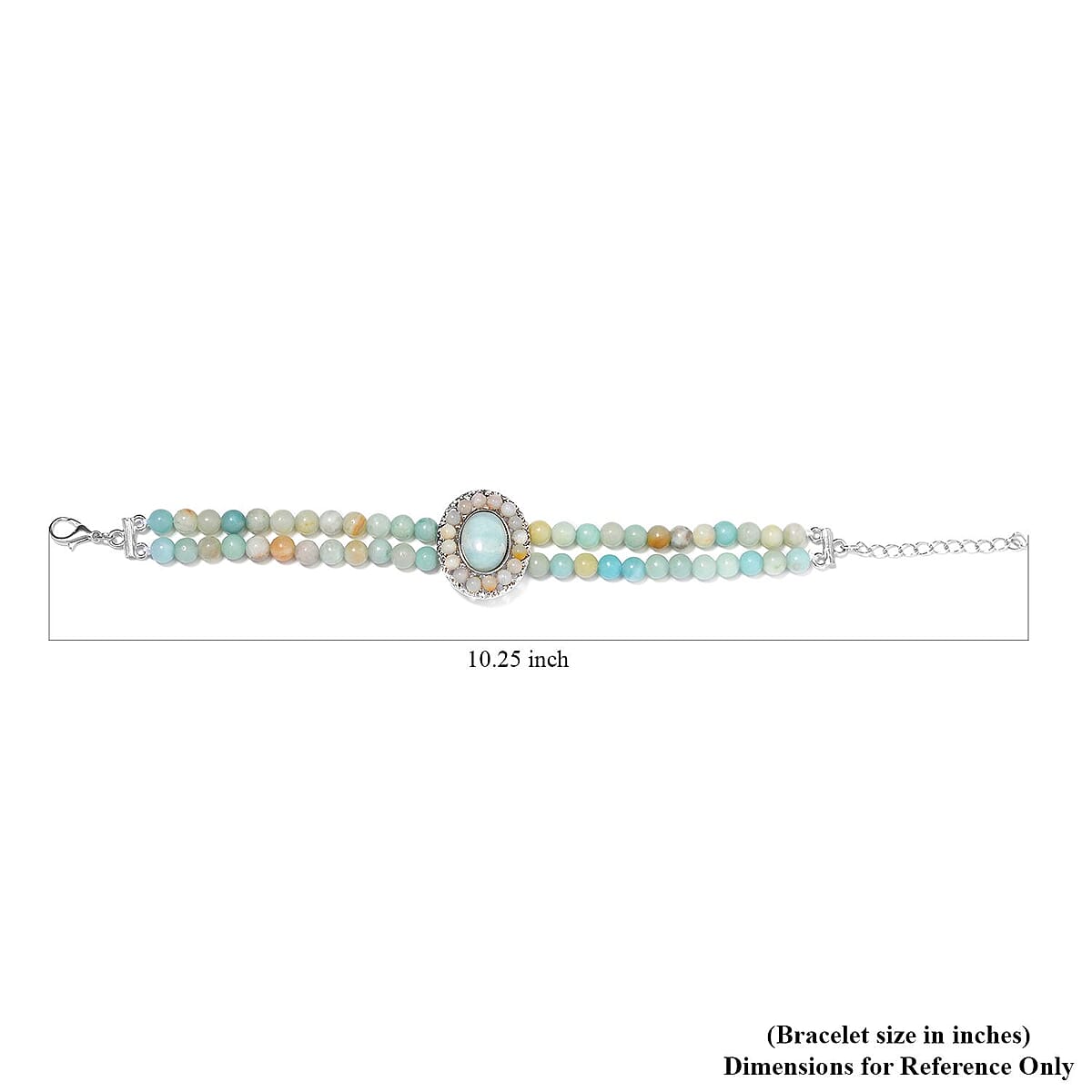 Multi Color Amazonite Halo Dangle Earrings and Double Row Bracelet (8.0-10.0In) in Silvertone 140.60 ctw image number 4