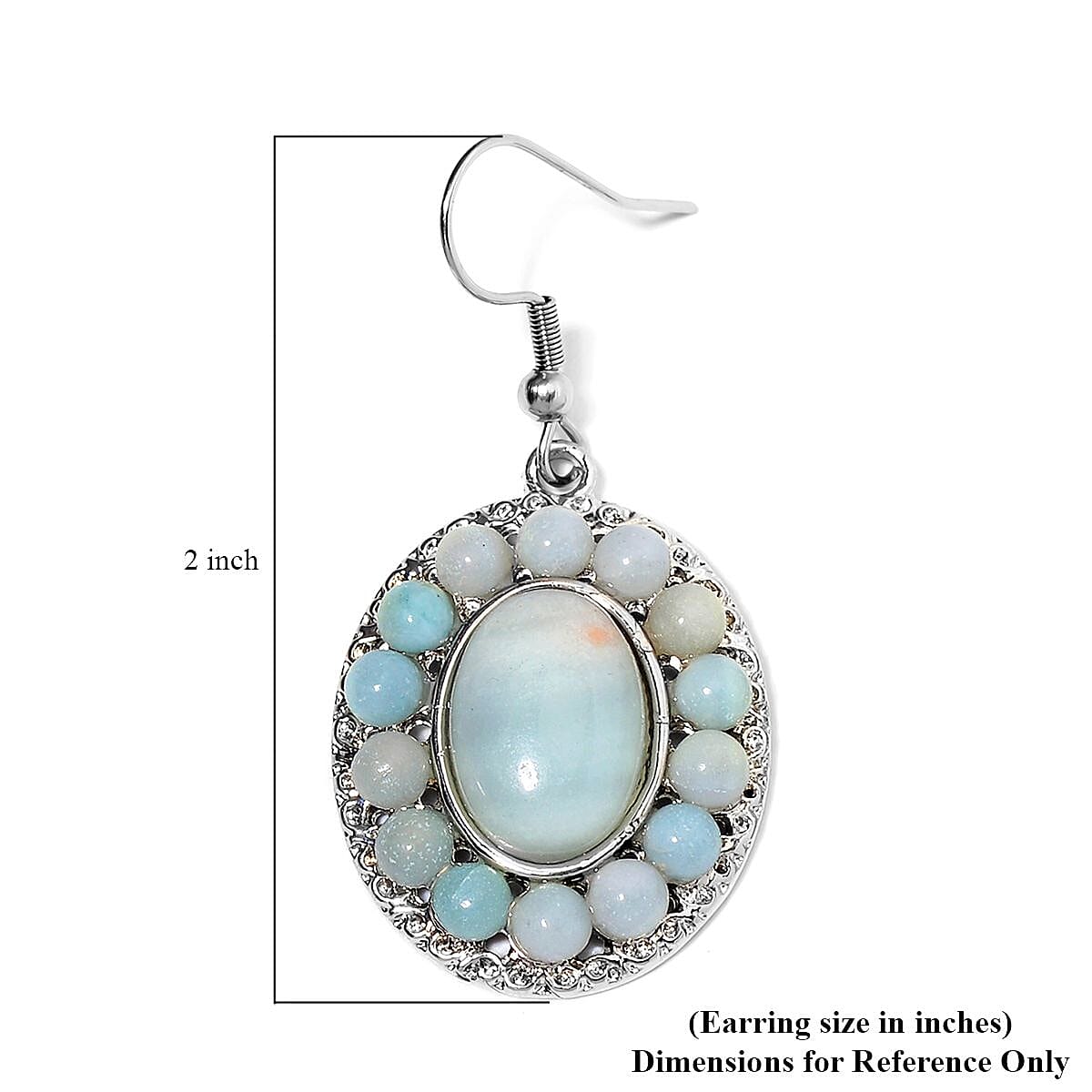 Multi Color Amazonite Halo Dangle Earrings and Double Row Bracelet (8.0-10.0In) in Silvertone 140.60 ctw image number 6