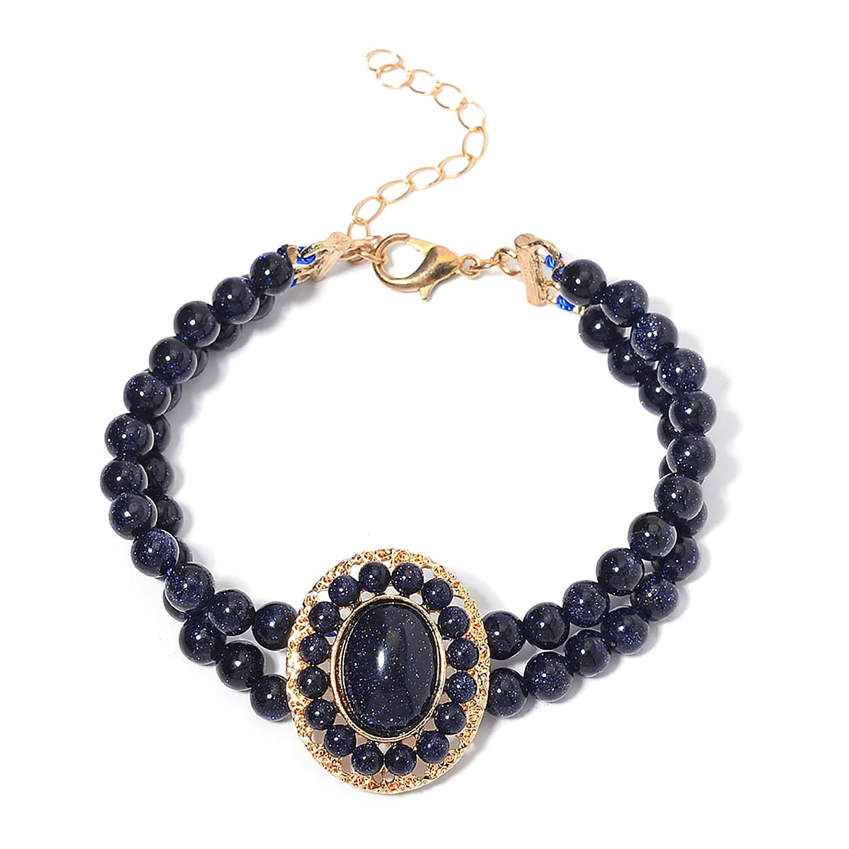 Blue Sandstone Halo Dangle Earrings and Double Row Bracelet (8.0-10.0In) in Goldtone 140.60 ctw image number 2