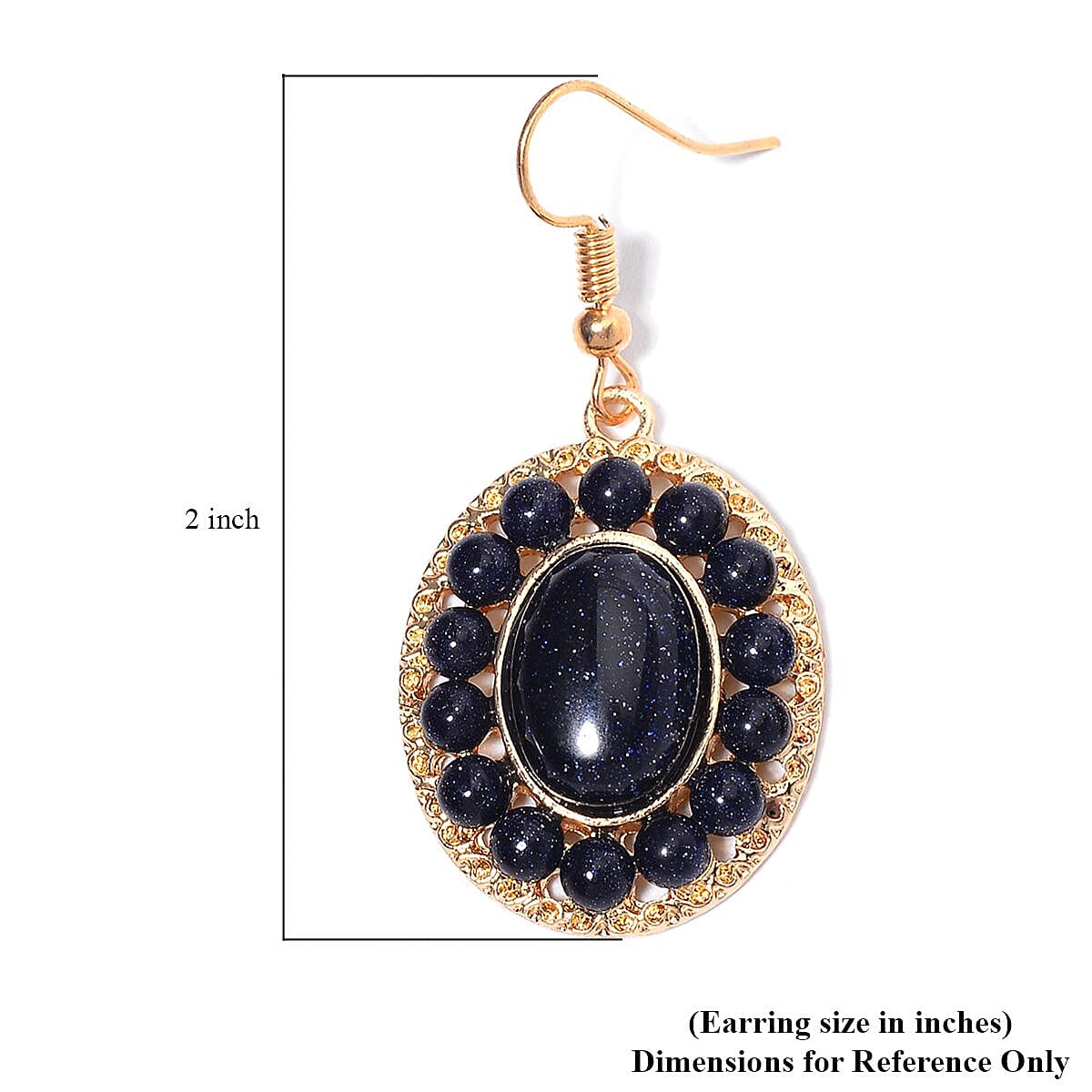 Blue Sandstone Halo Dangle Earrings and Double Row Bracelet (8.0-10.0In) in Goldtone 140.60 ctw image number 6