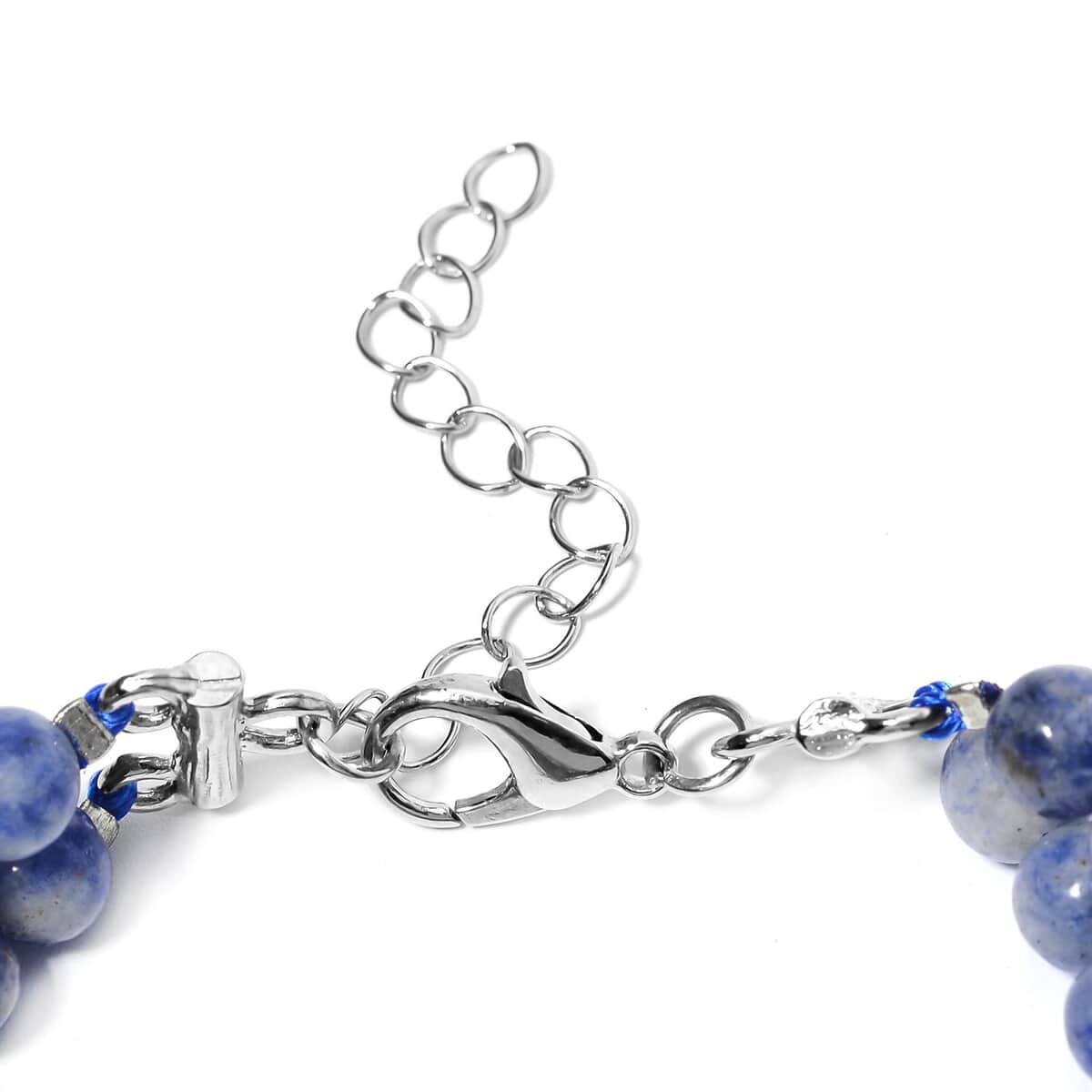 Sodalite Halo Dangle Earrings and Double Row Bracelet (8.0-10.0In) in Silvertone 140.60 ctw image number 3